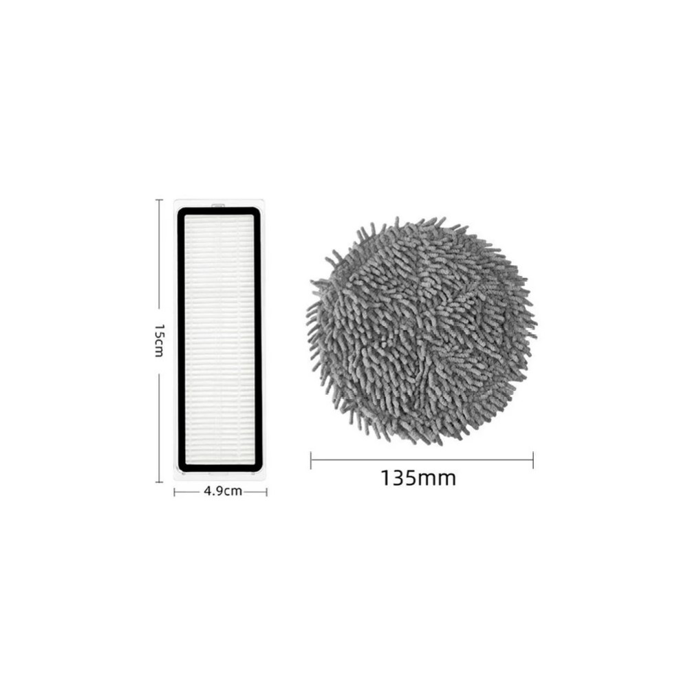 Dikdörtgen filtre (15x4,9 cm) ve yuvarlak paspas (135 mm) beyaz zemin üzerinde.