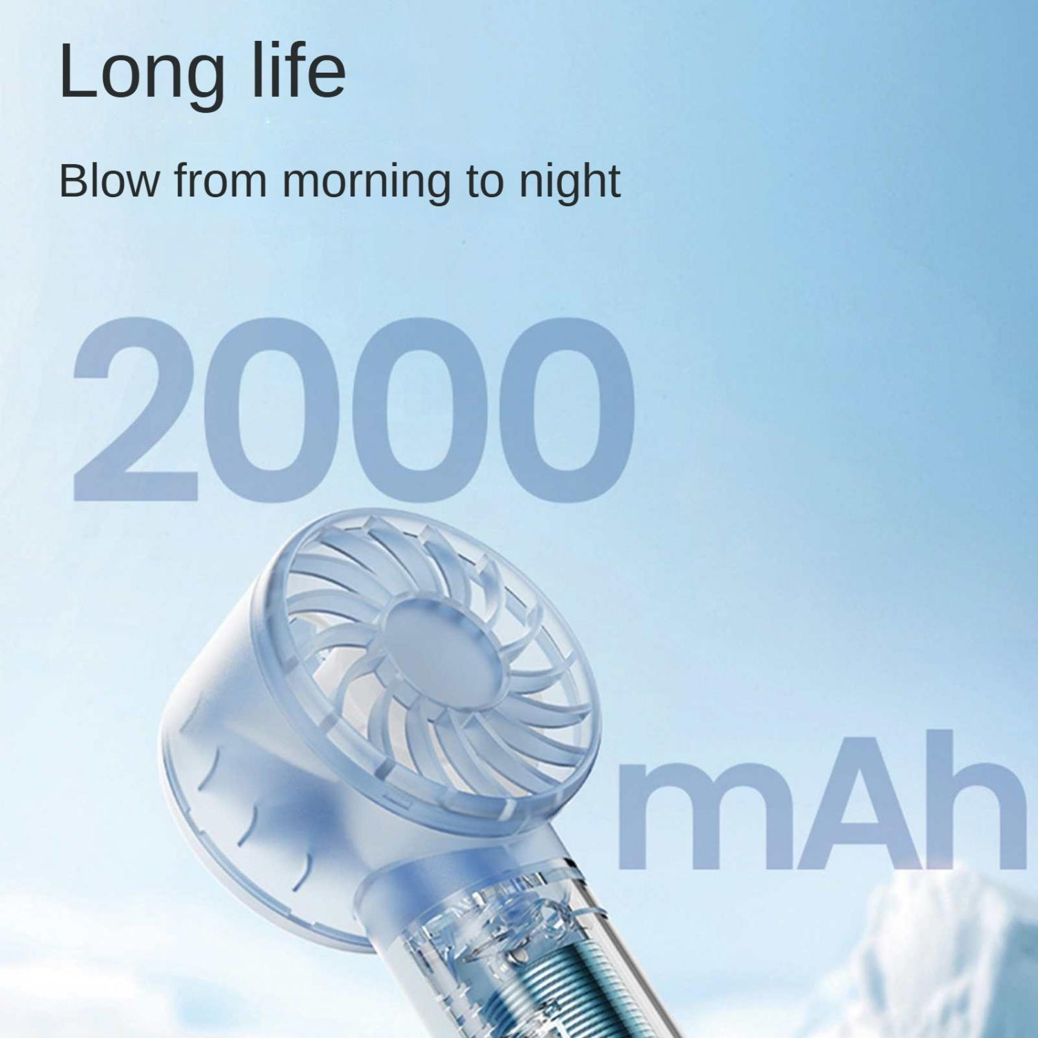 Ein transparenter Ventilator mit 2000 mAh Kapazität.