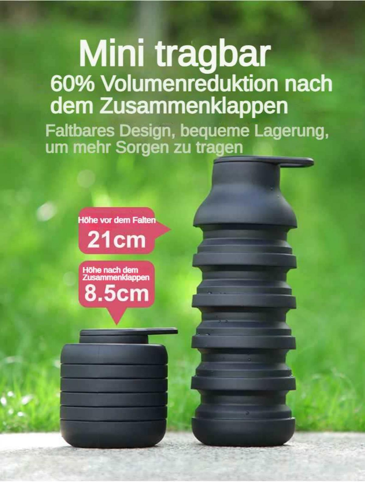 Ein schwarzer faltbarer Wasserbehälter steht neben seiner zusammengeklappten Form.