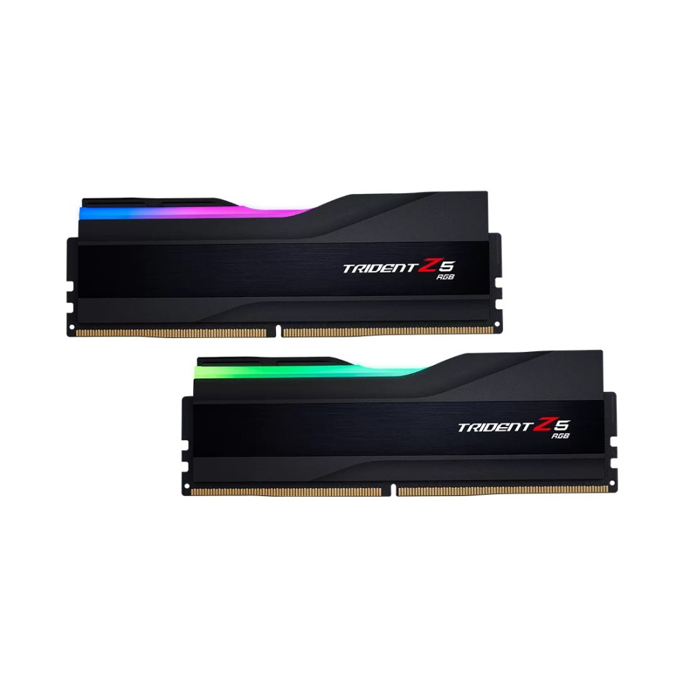 Dwa czarne moduły RAM z podświetleniem RGB i logo "TRIDENT Z5 RGB".