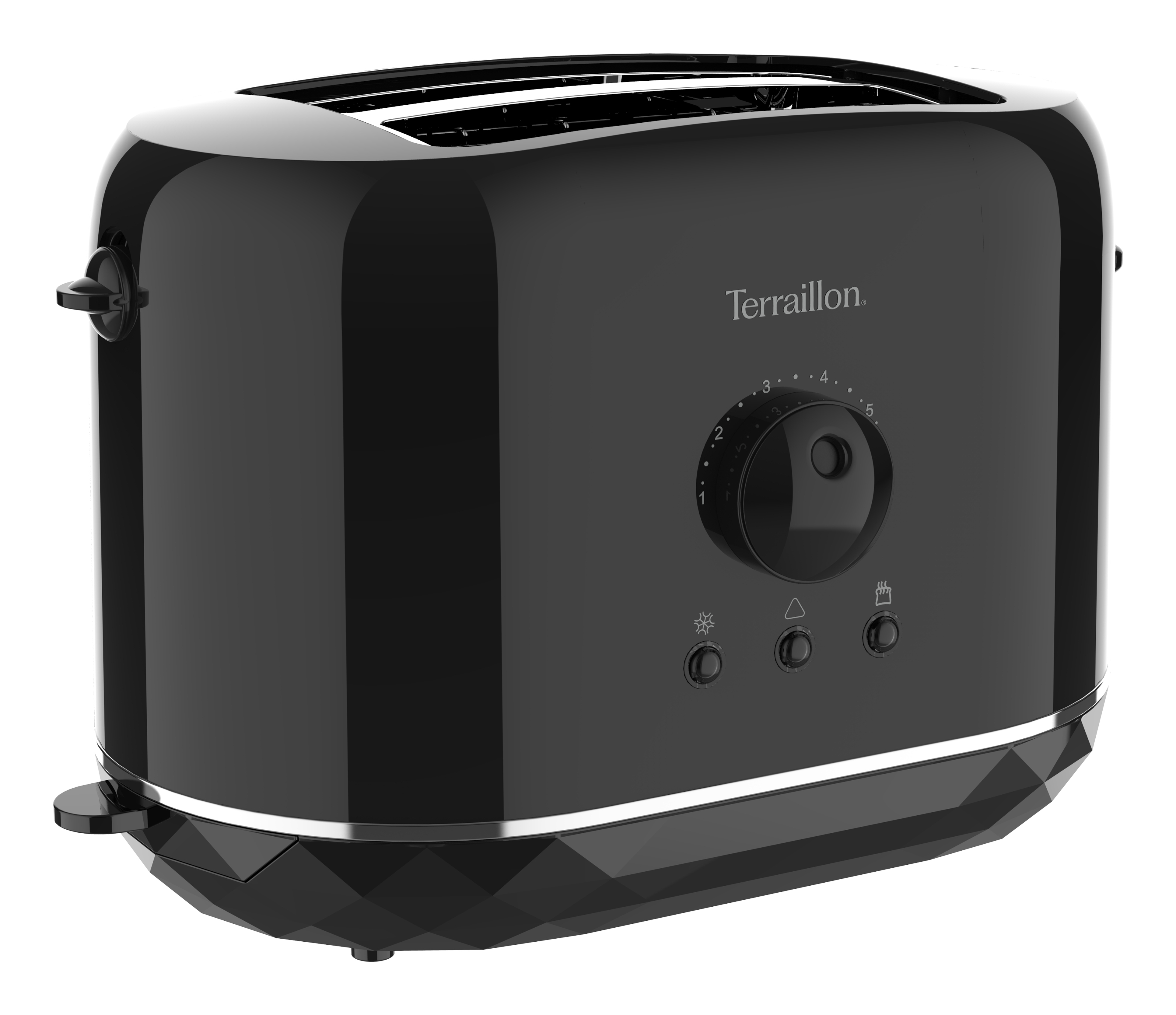 Schwarzer Terraillon-Toaster mit Drehknopf und Kontrollleuchten.