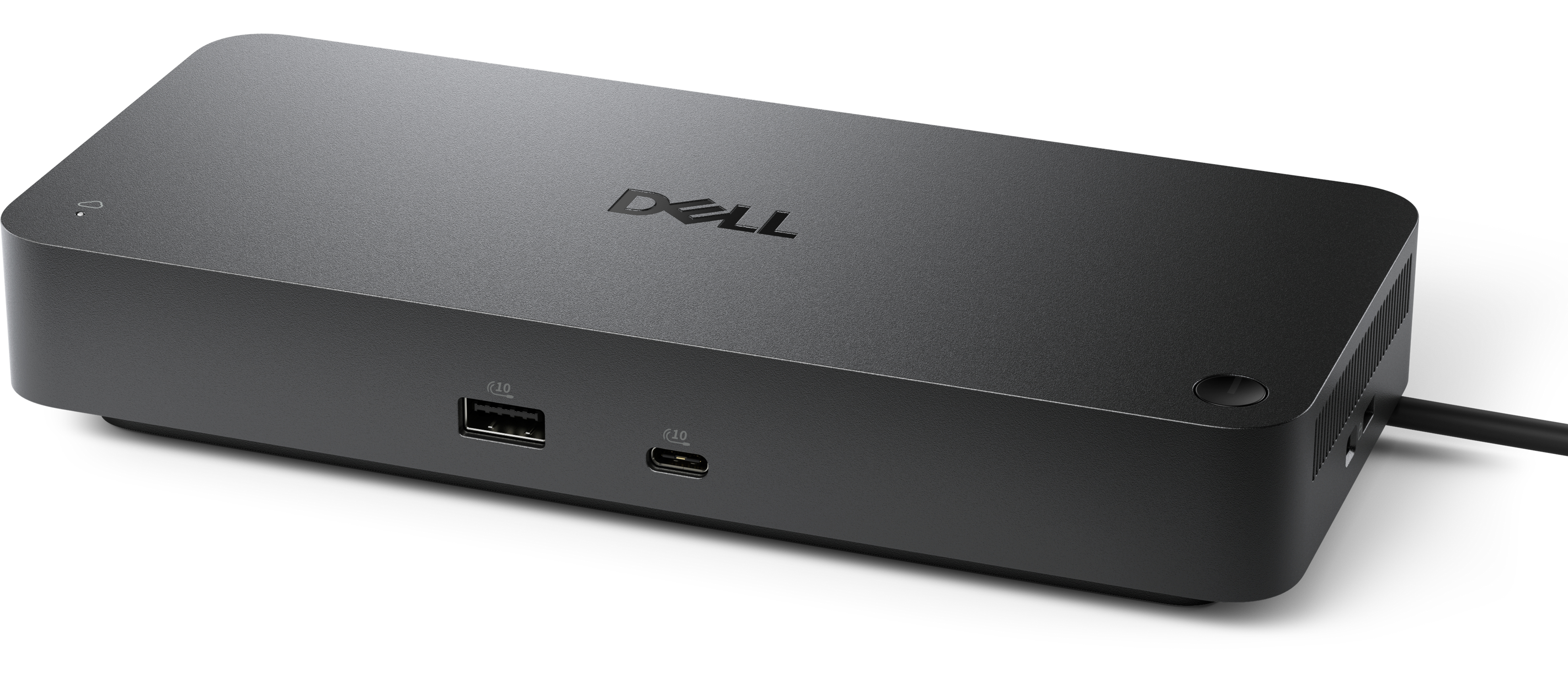 Station d'accueil Dell noire avec ports USB-A et USB-C.