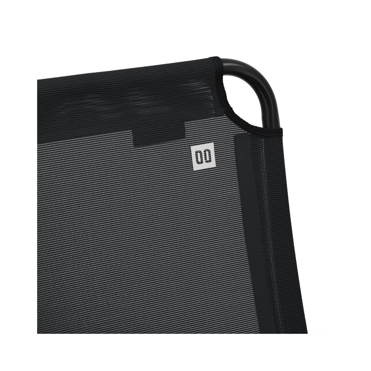 Close-up of black mesh fabric with a white tag labeled 00.