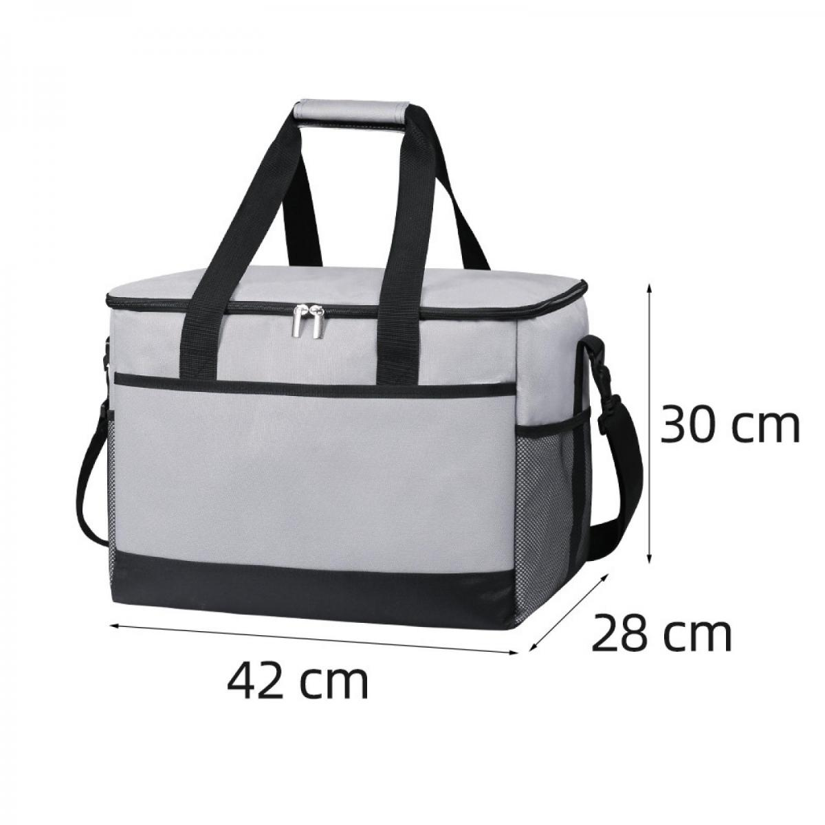 Graue Kühltasche mit schwarzen Akzenten, 42x28x30 cm.