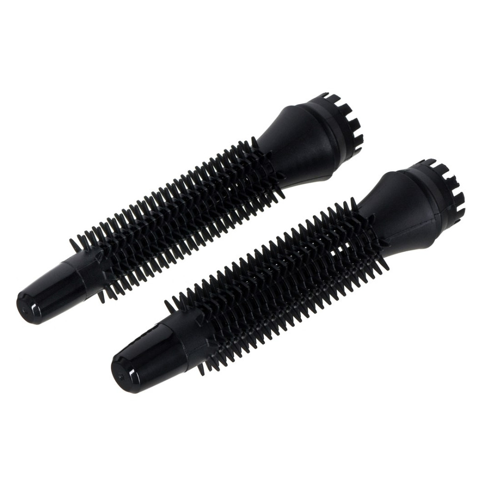 Dwa czarne, cylindryczne szczotki z włosiem na białym tle.