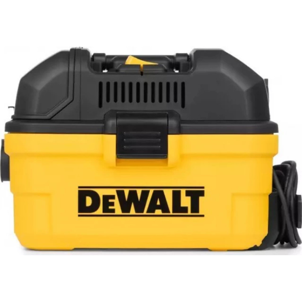 Un aspirapolvere DeWalt giallo e nero per liquidi e solidi con manico.
