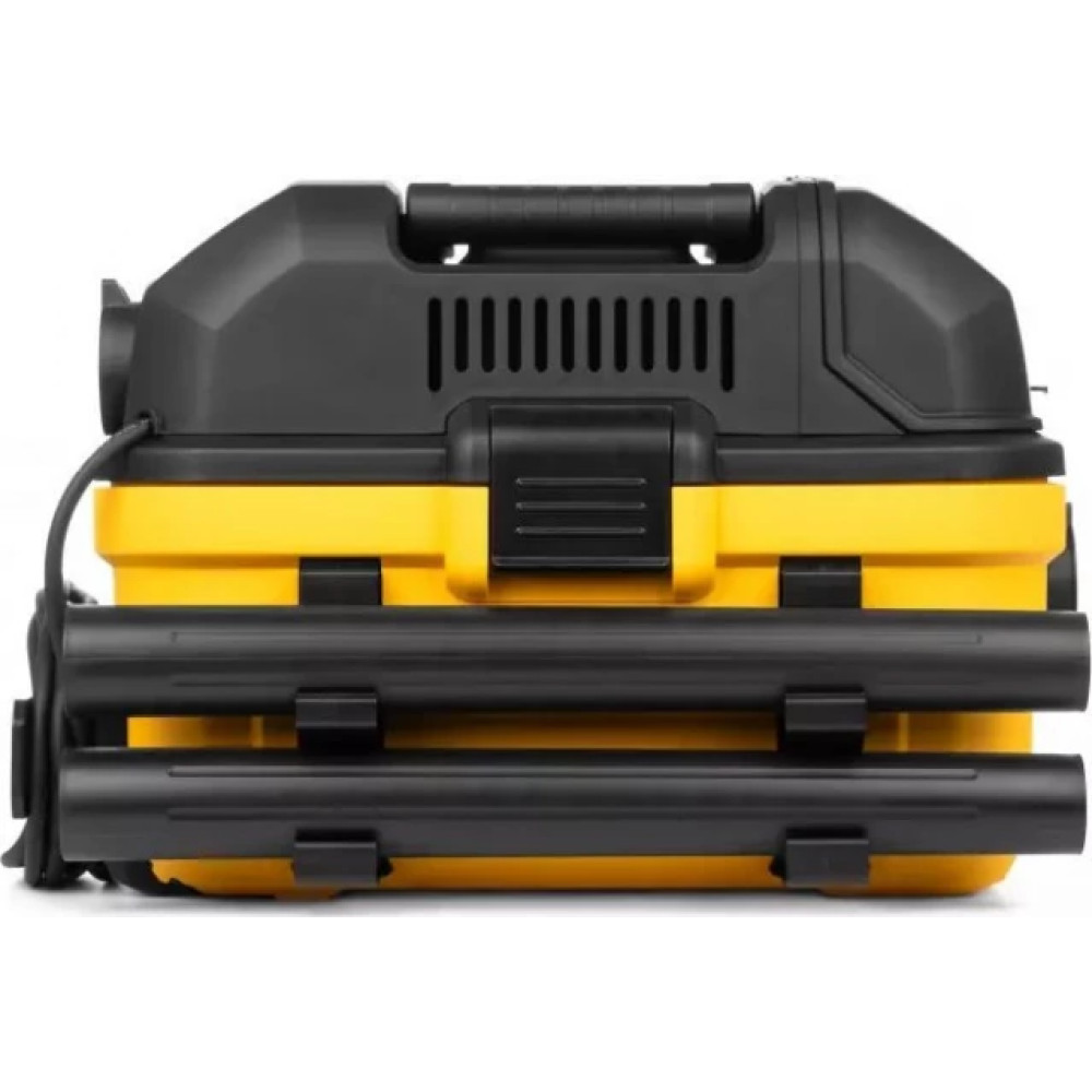 Un aspirapolvere portatile giallo e nero con manico e prese d'aria.