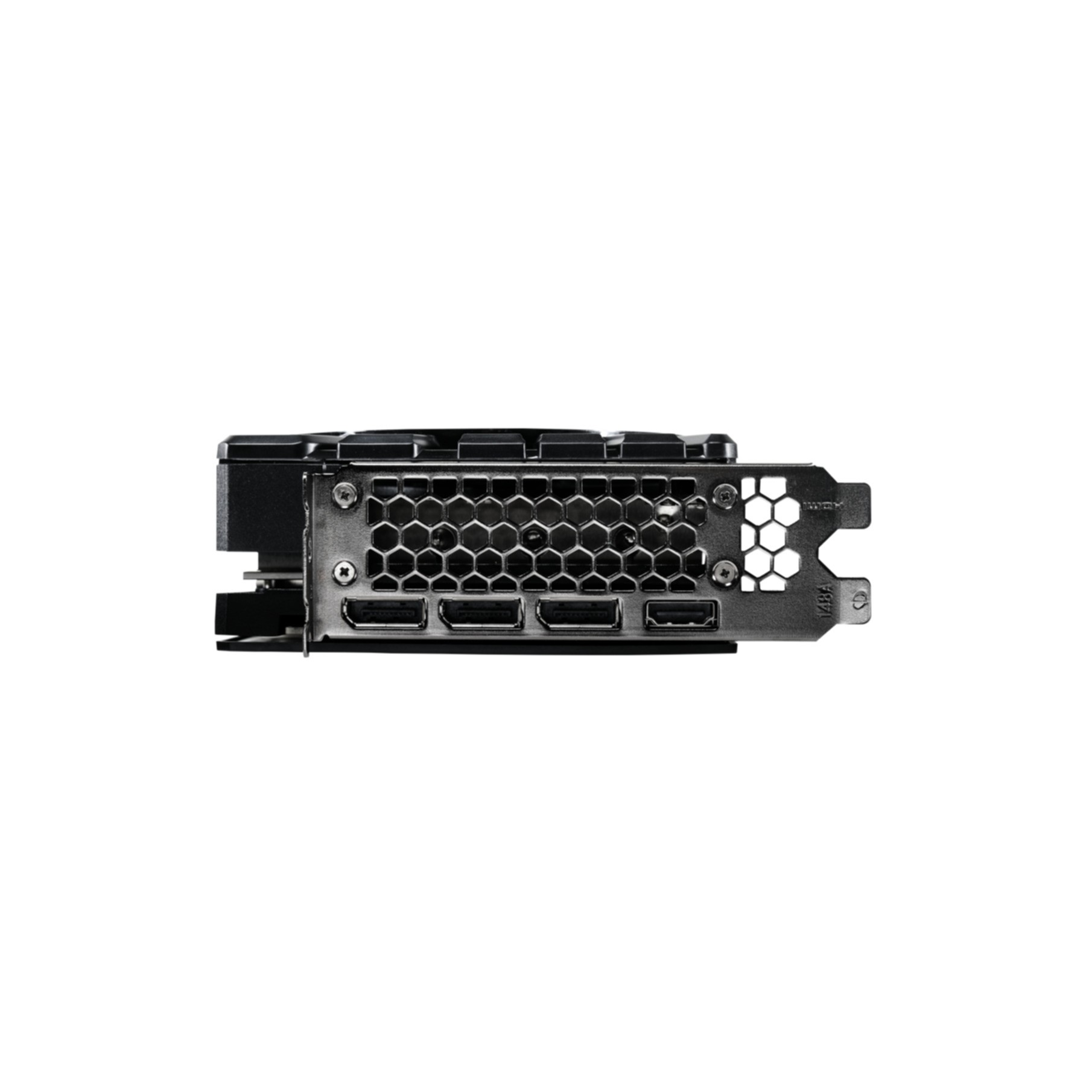 Back of a graphics card with HDMI, USB ports and a fan grille.