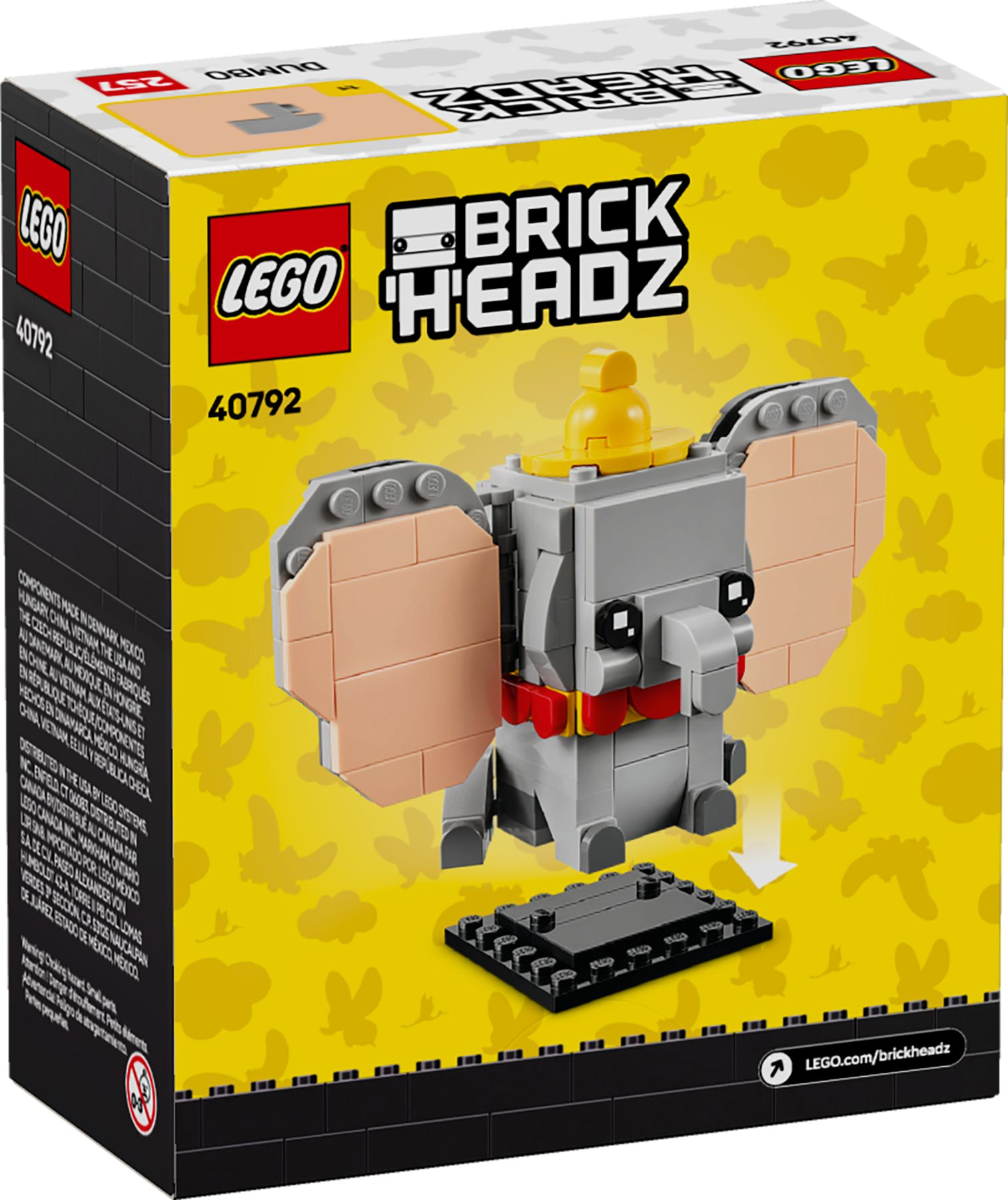LEGO BrickHeadz Dumbo-Set-Box mit einem grauen Elefanten-Modell und gelbem Hut.