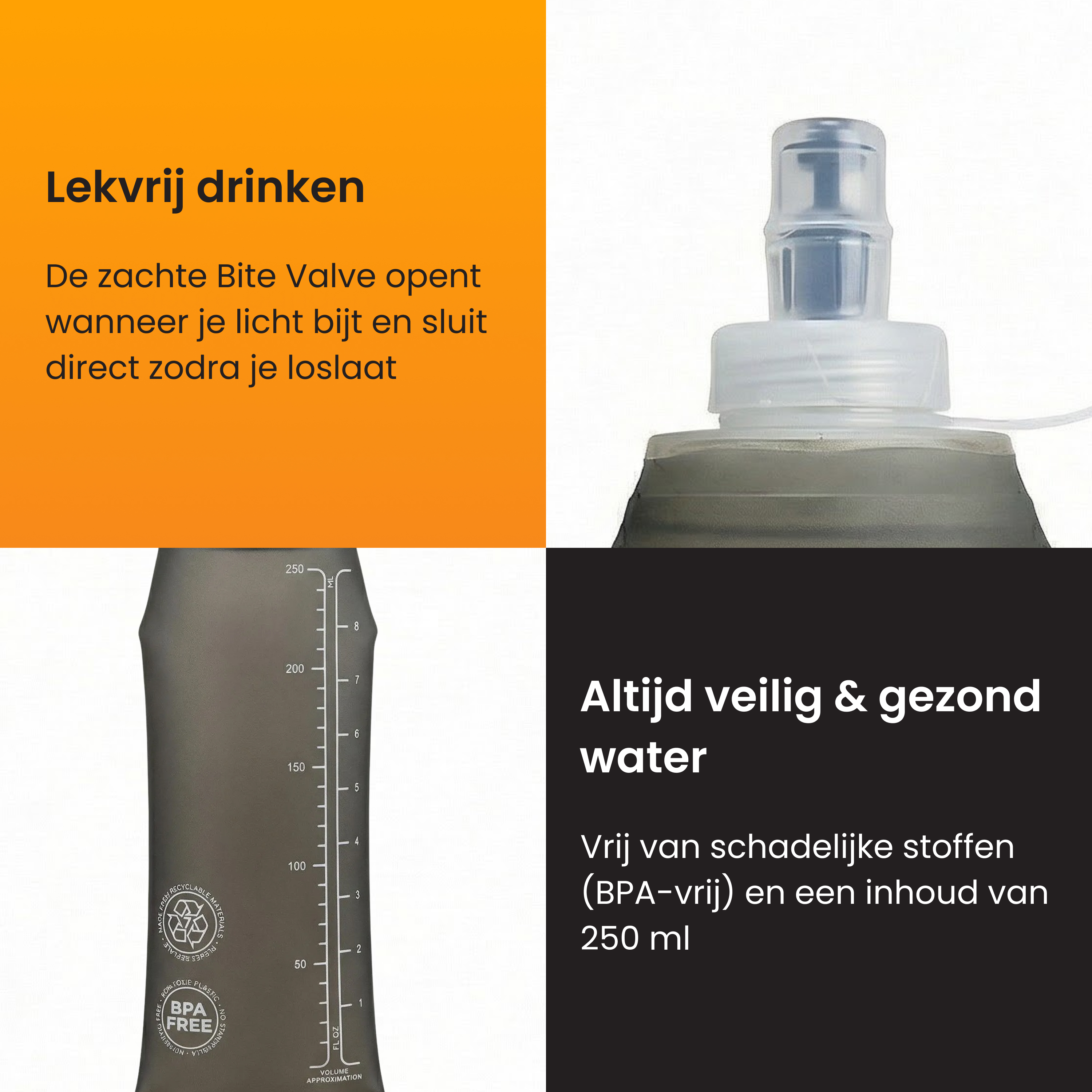 Une poche à eau pliable avec échelle de mesure et valve sans BPA.