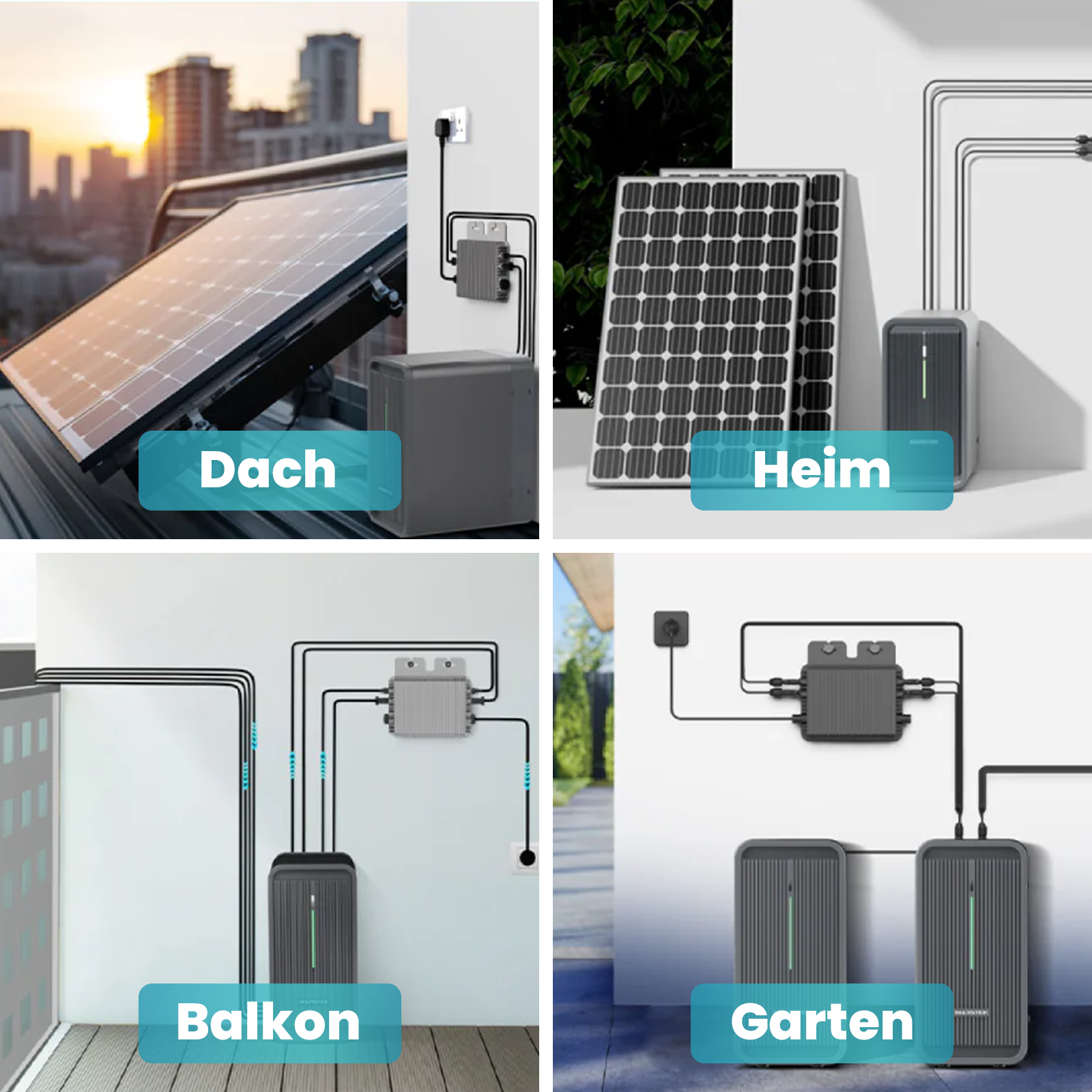 Dachmontage, Heiminstallation, Balkon und Garten mit Solarmodulen und Geräten.