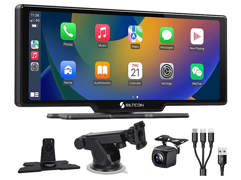 SILTCON Carplay Scherm Auto 10 inch - Android - Touchscreen - Achteruitrijcamera en Navigatiesysteem Navigation system Wereldwijd