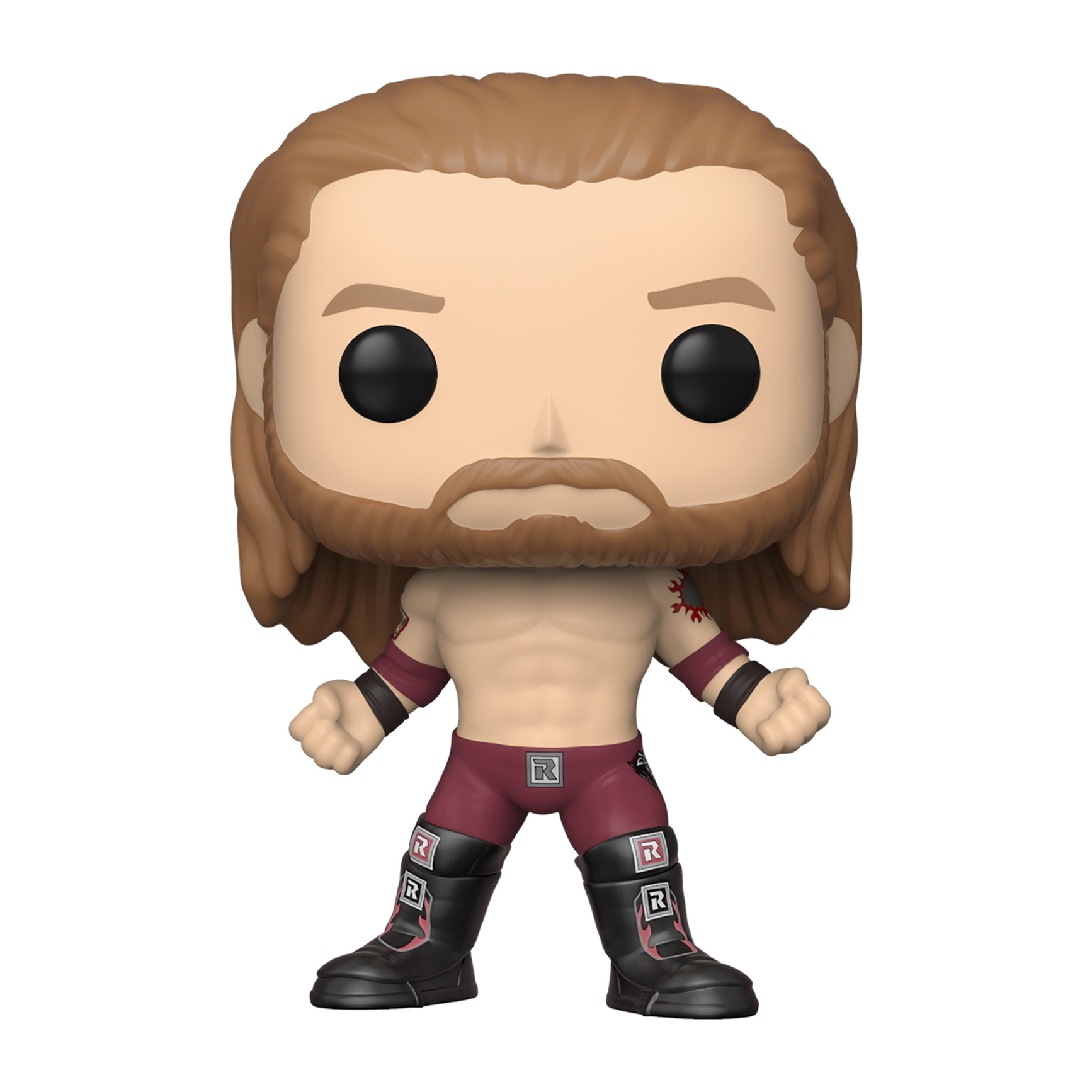 Eine Funko-Puppe eines Mannes mit braunem Haar und Bart, in roter Hose und schwarzen Stiefeln.