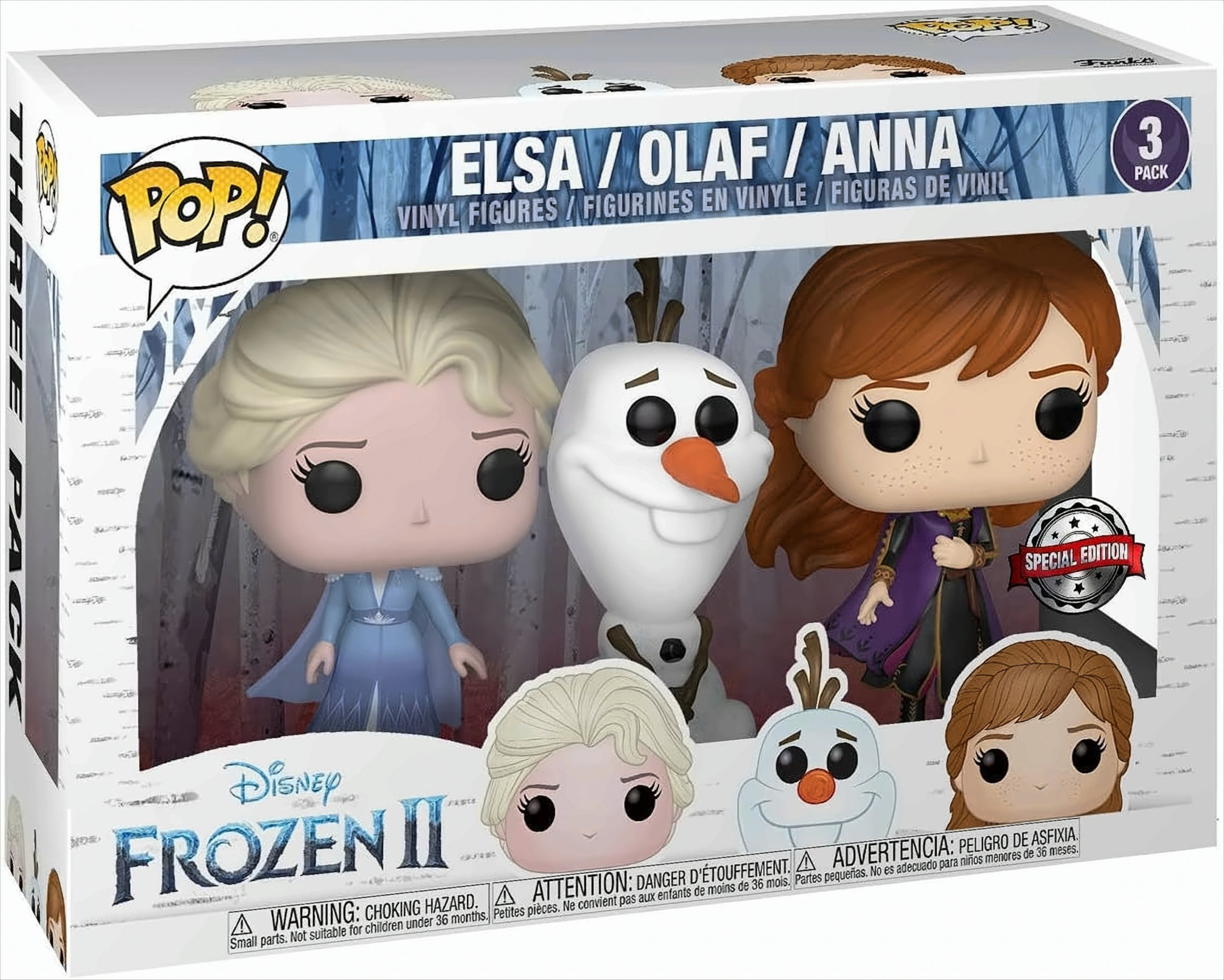 Funko Pop! "Die Eiskönigin II" Set mit Elsa, Olaf und Anna Vinylfiguren.