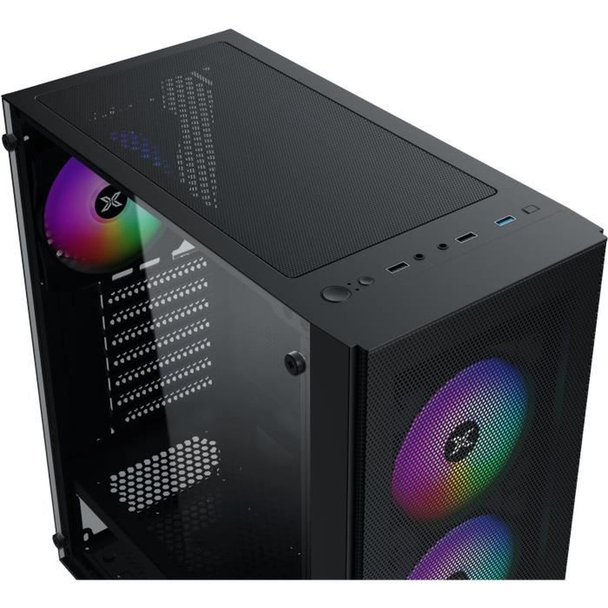 Case PC nero con finestra in vetro e ventole RGB.