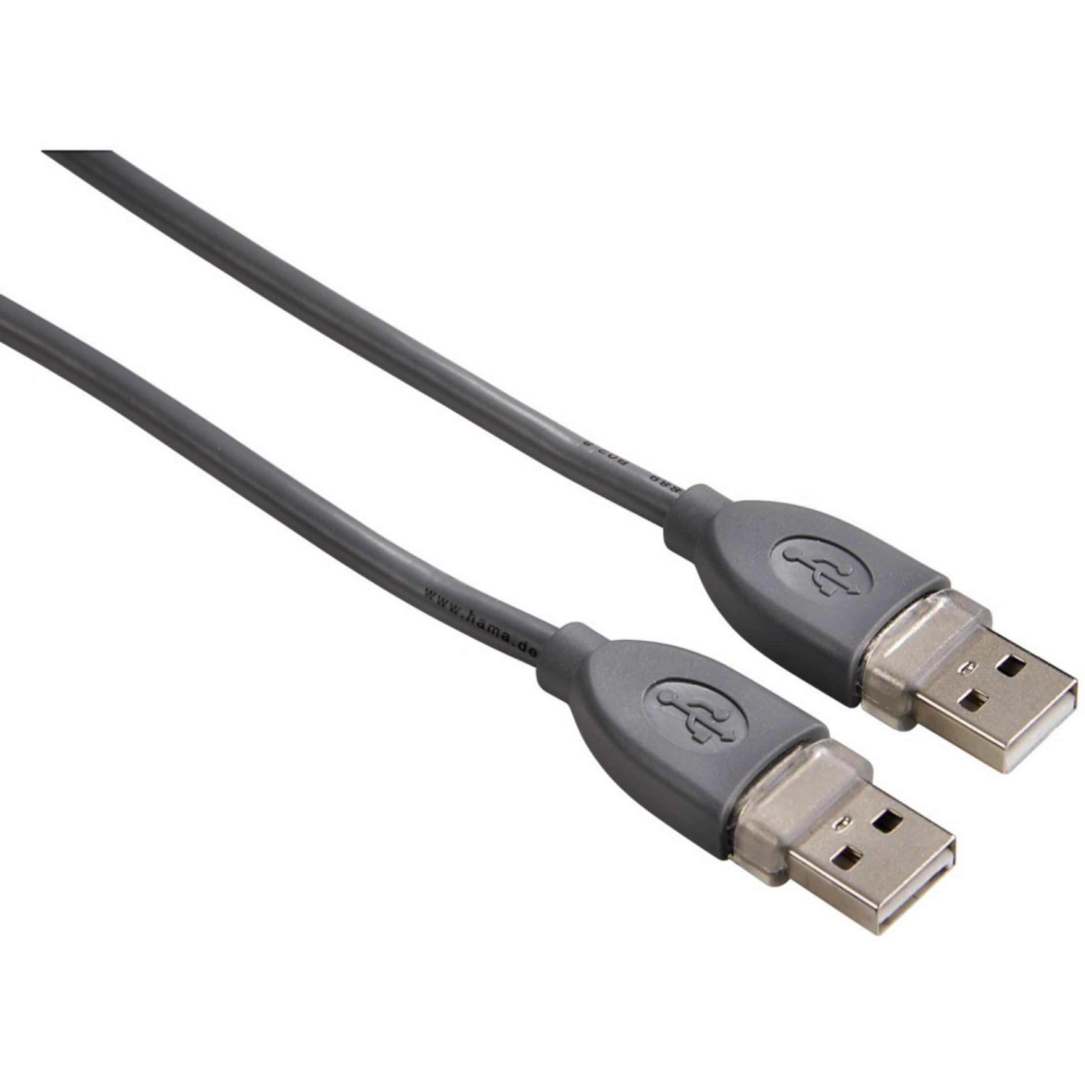 Graues USB-Kabel mit zwei Steckern, auf weißem Hintergrund.