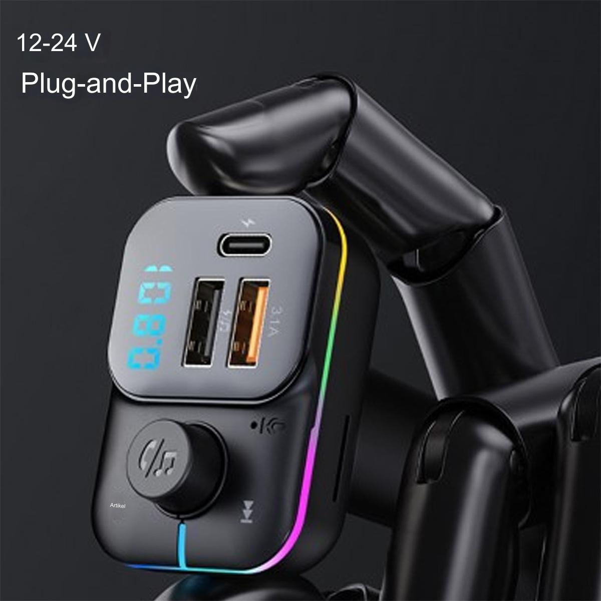 Ein schwarzer Kfz-USB-Ladeadapter mit zwei USB-Anschlüssen und einem digitalen Display.