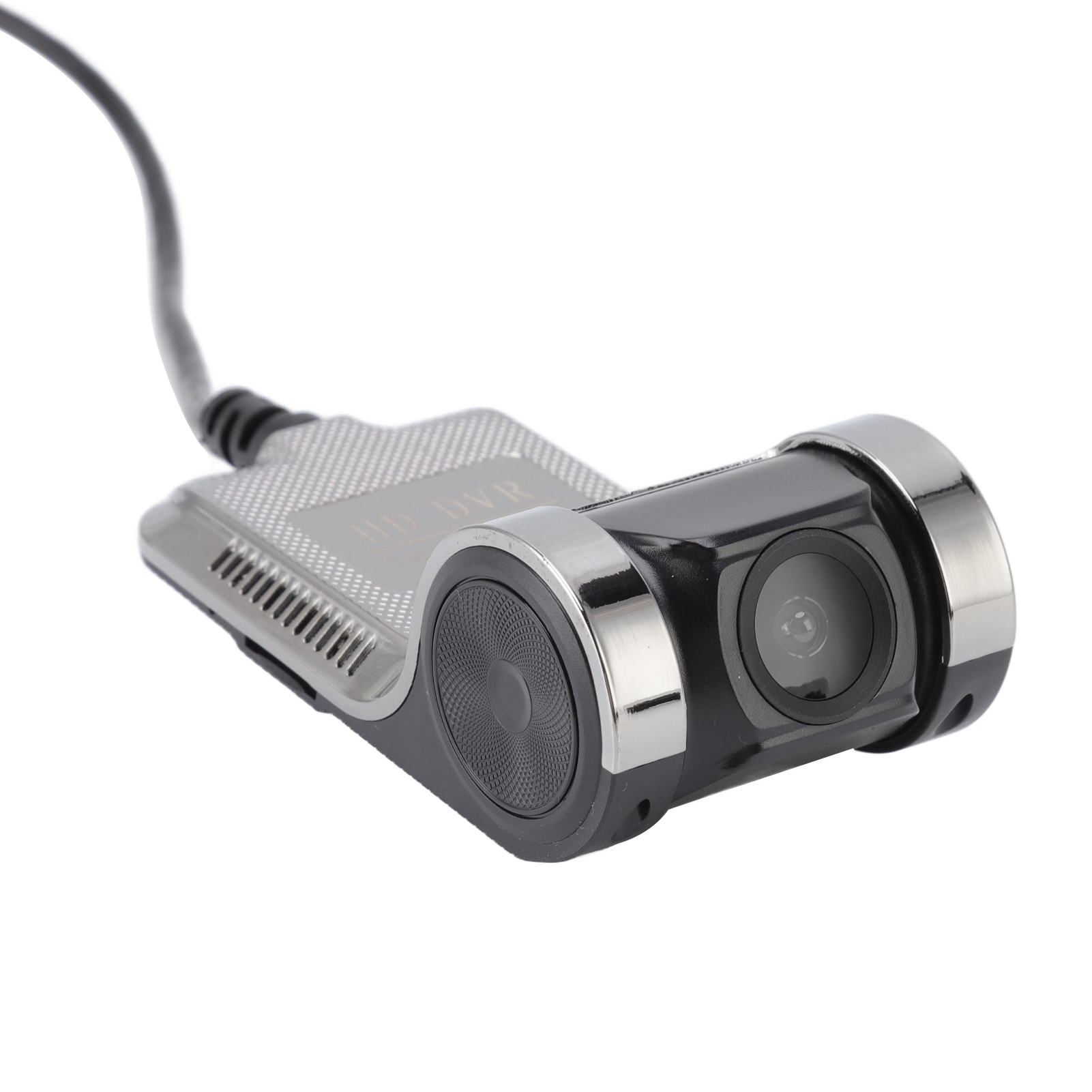 Kompakte HD DVR Dashcam mit schwarzem Objektiv und silbernem Gehäuse.