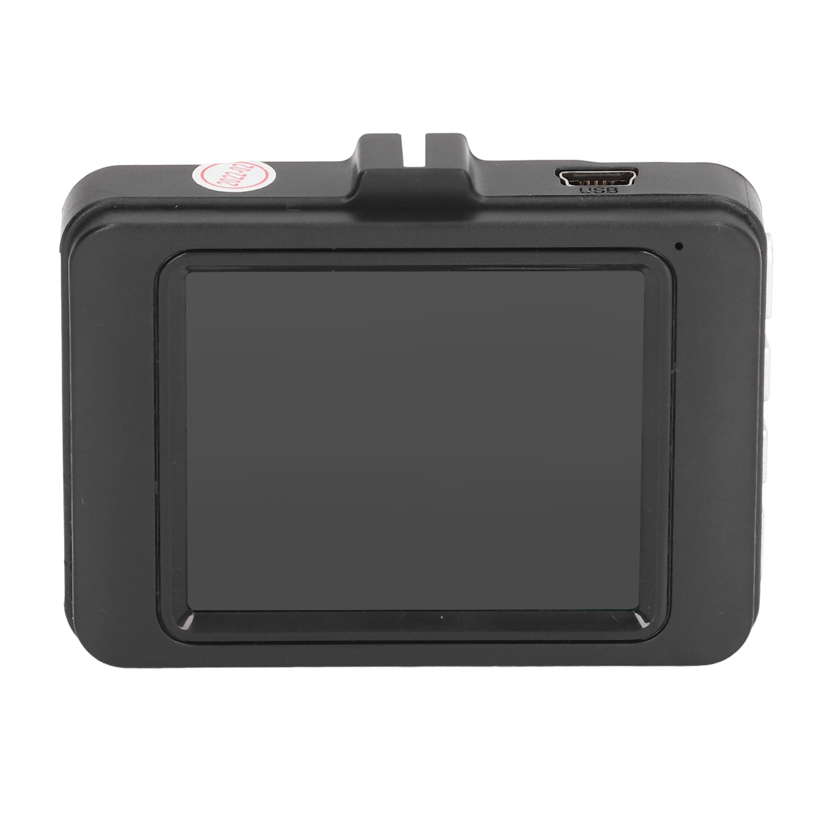 Ein schwarzes Dashcam-Gerät mit Bildschirm und USB-Anschluss.