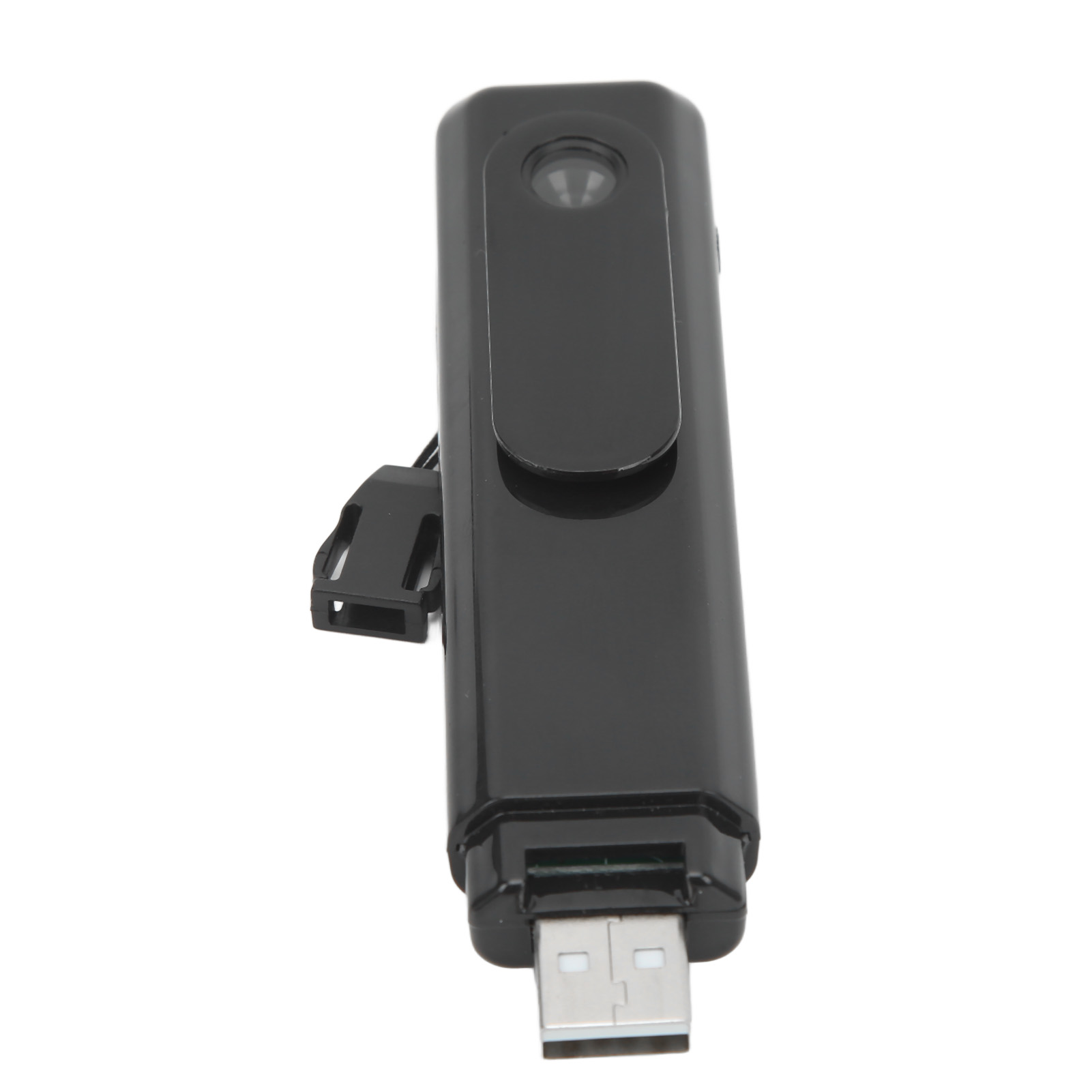 Schwarzer USB-Stick mit Clip und sichtbarem Objektiv.
