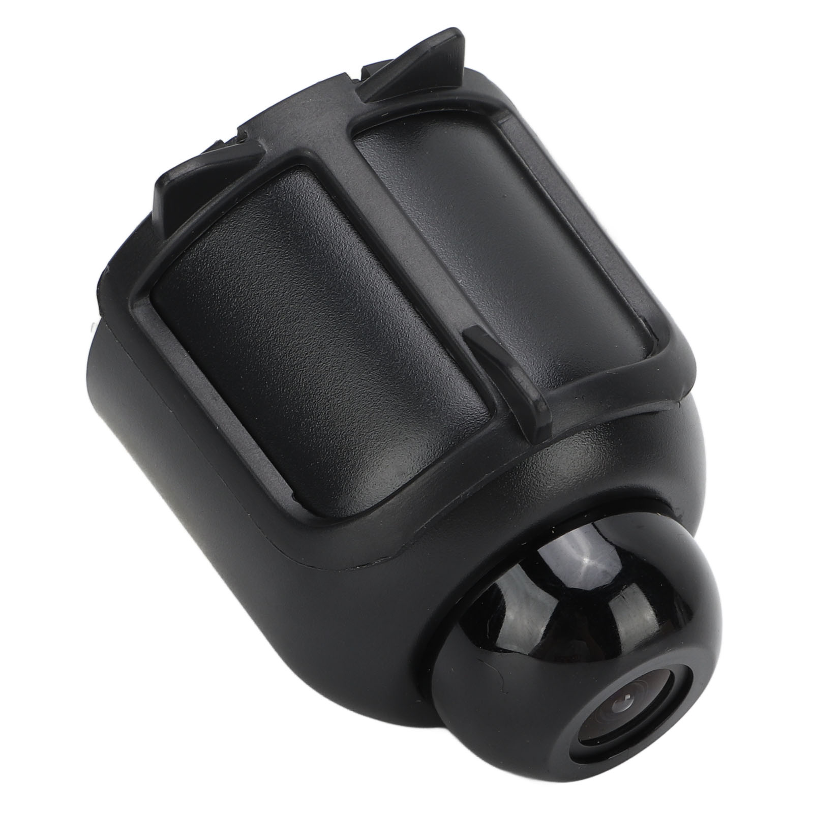 Schwarze Autokamera mit kugelförmigem Objektiv und Montagehalterung.