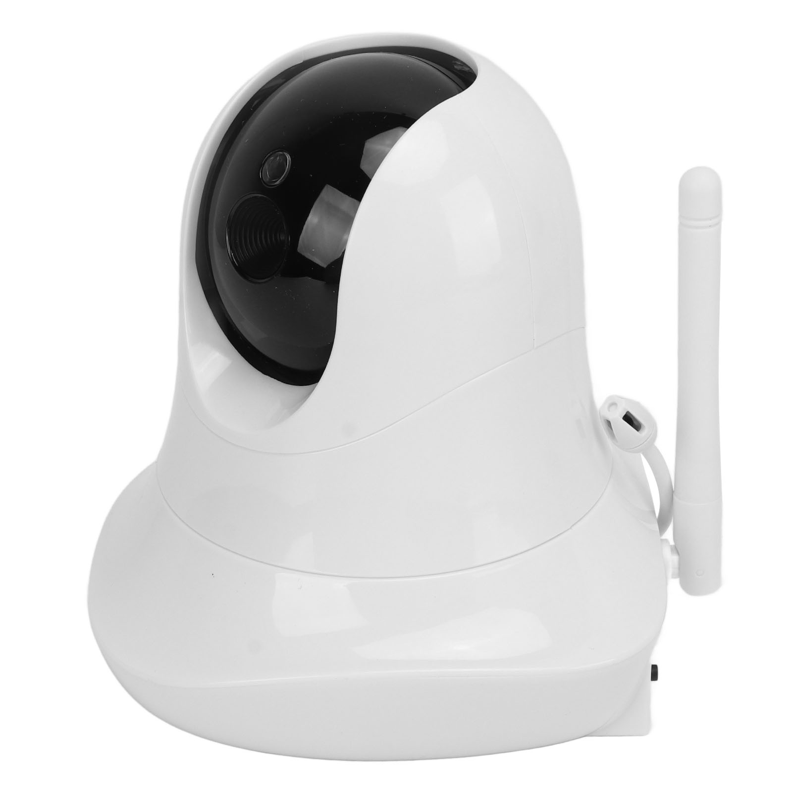 Weiße Überwachungskamera mit schwarzer Kuppel und Antenne.