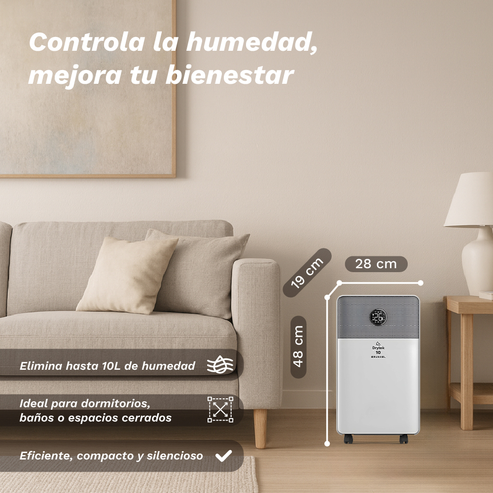 Un deumidificatore bianco accanto a un divano in un soggiorno.