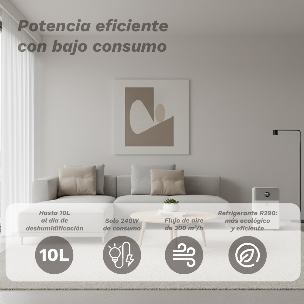 Un soggiorno elegante con divano, arte e deumidificatore.