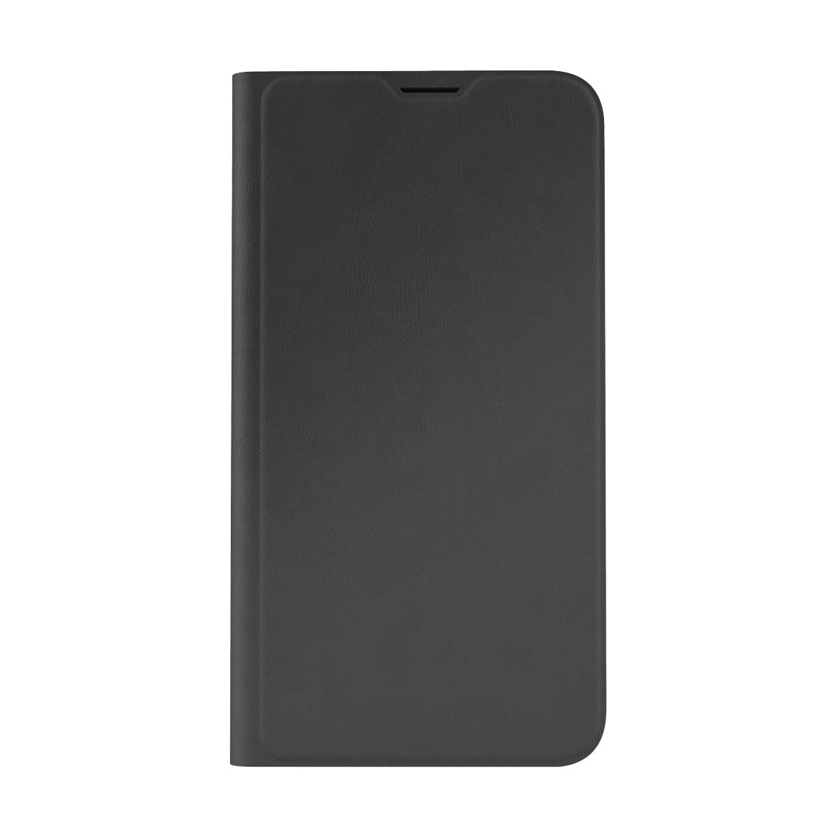 Schwarzes, geschlossenes Handy-Flip-Case mit strukturierter Oberfläche.