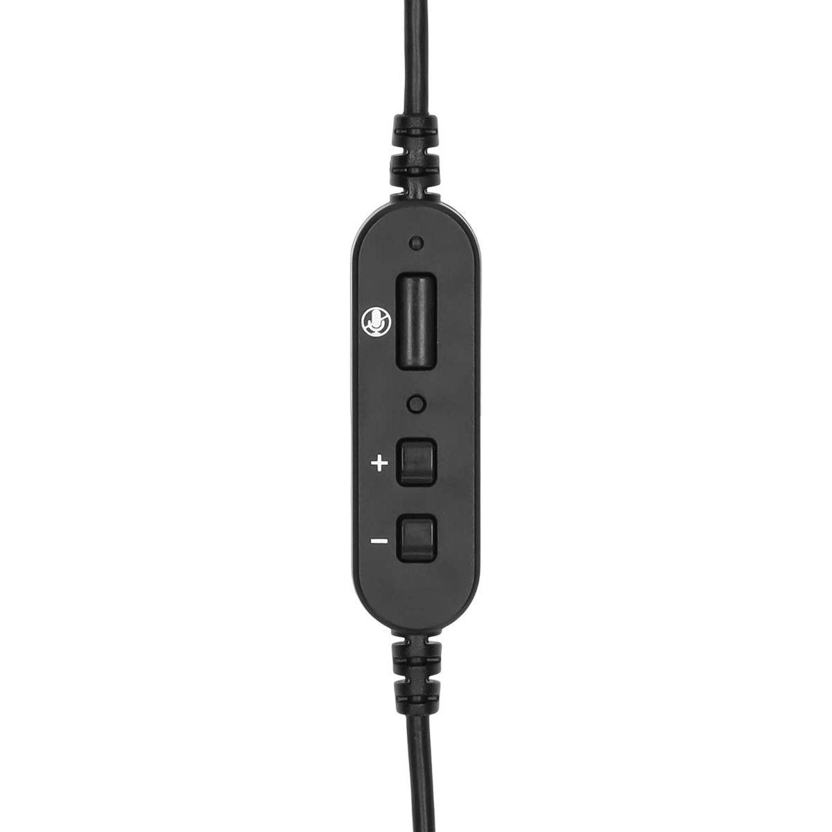 Ein schwarzer Inline-Controller mit Lautstärketasten und Mikrofon-Symbol.