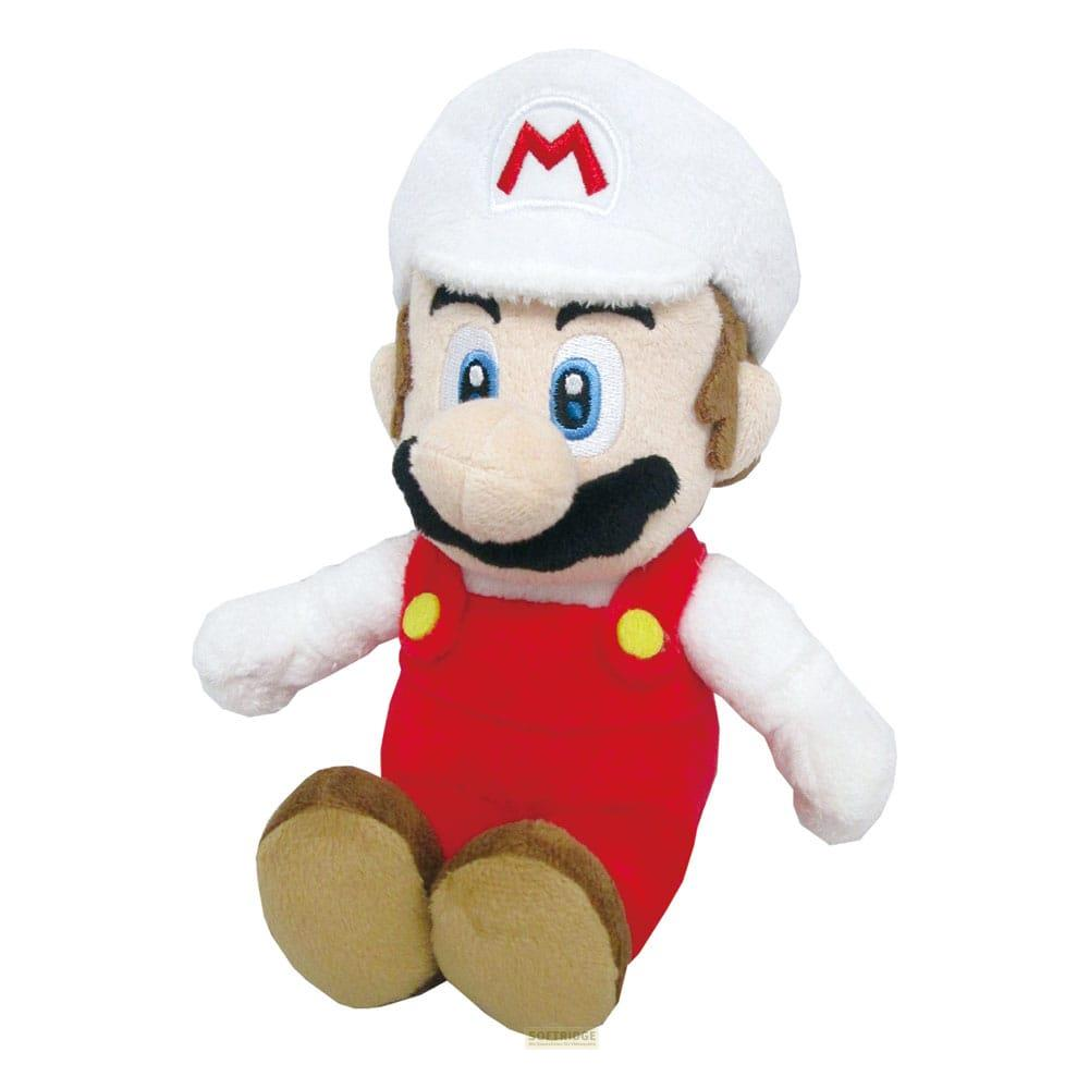Plüschfigur von Mario mit roter Latzhose, weißer Mütze mit M-Logo.