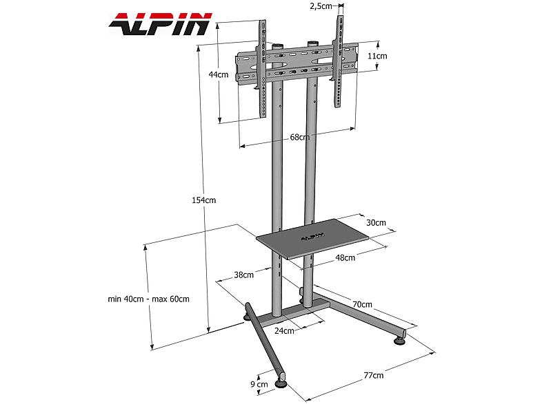 ALPIN TV/Fuar Standı Sabit Ayaklı Bilgisayar Askı Aparatlı Metal