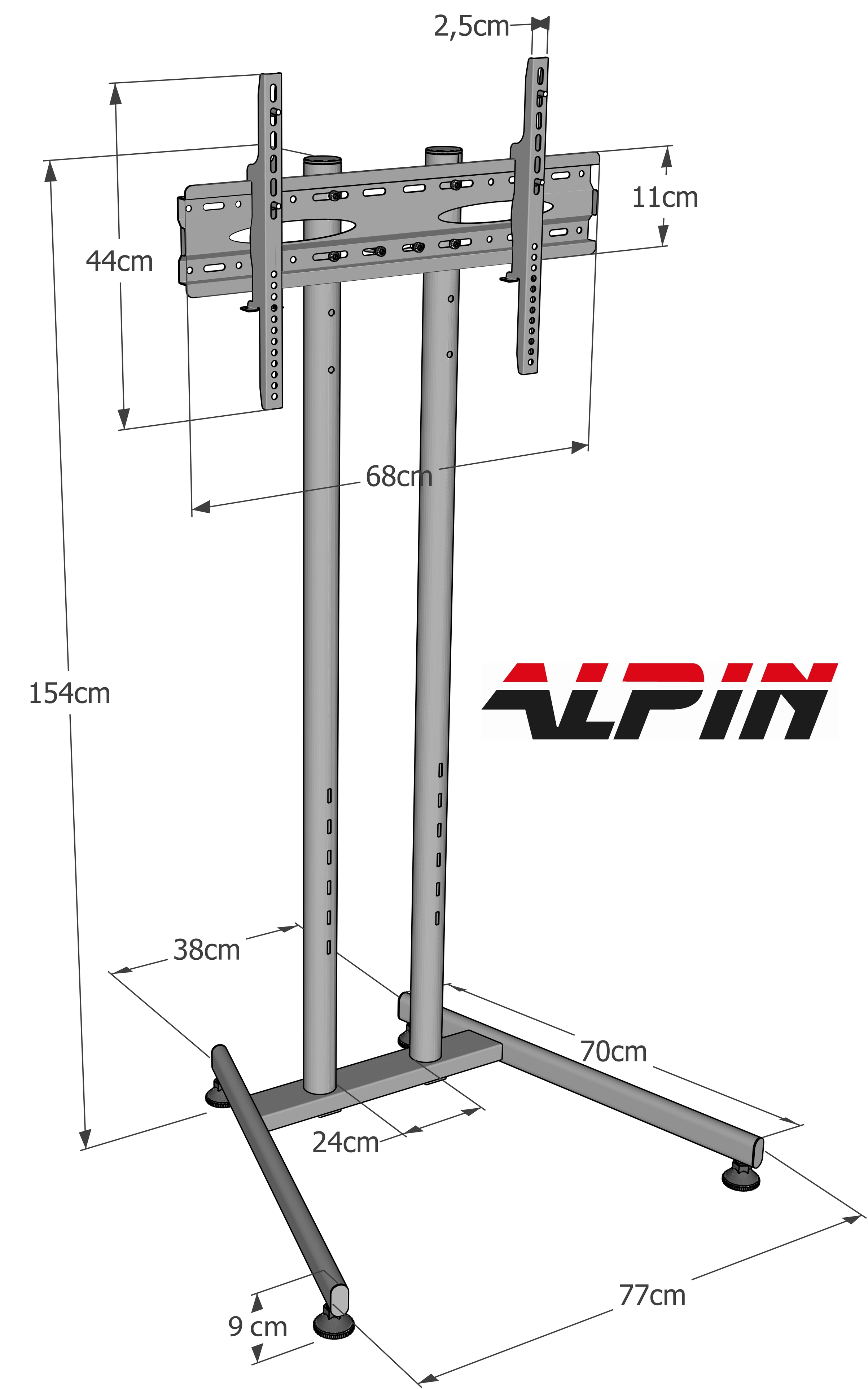 Boyutlar: 154cm yükseklik, 68cm genişlik. ALPIN logosu dahil.