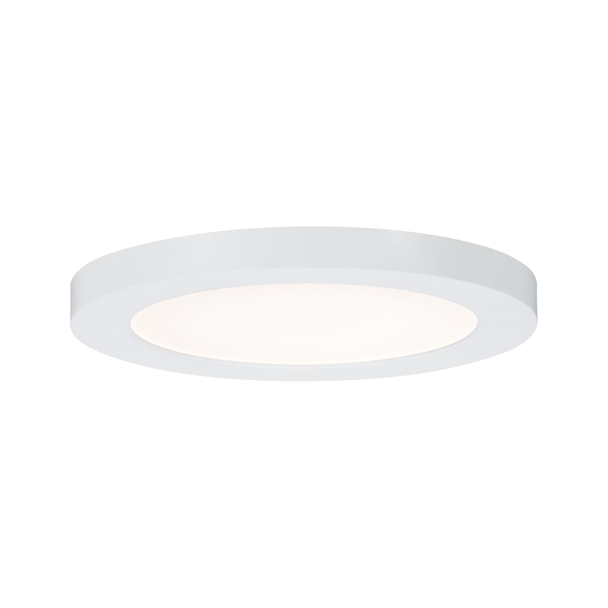 Una plafoniera rotonda bianca con un'illuminazione luminosa e diffusa.