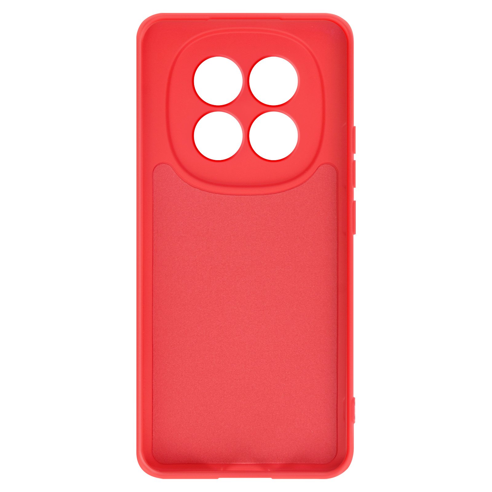 Una cover rossa per telefono con quattro ritagli circolari per la fotocamera.