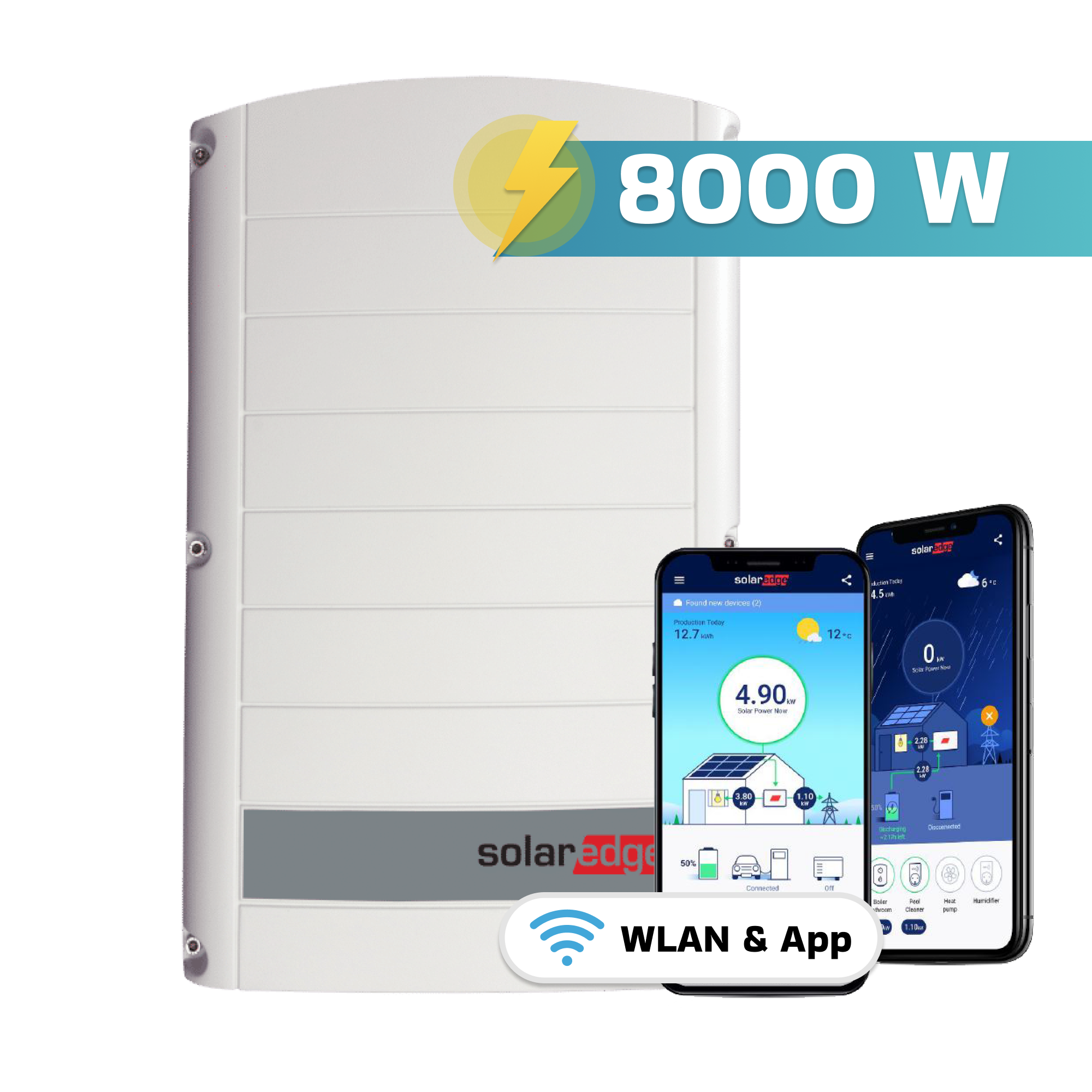 SolarEdge Wechselrichter 8000W mit WLAN & App auf Smartphones.