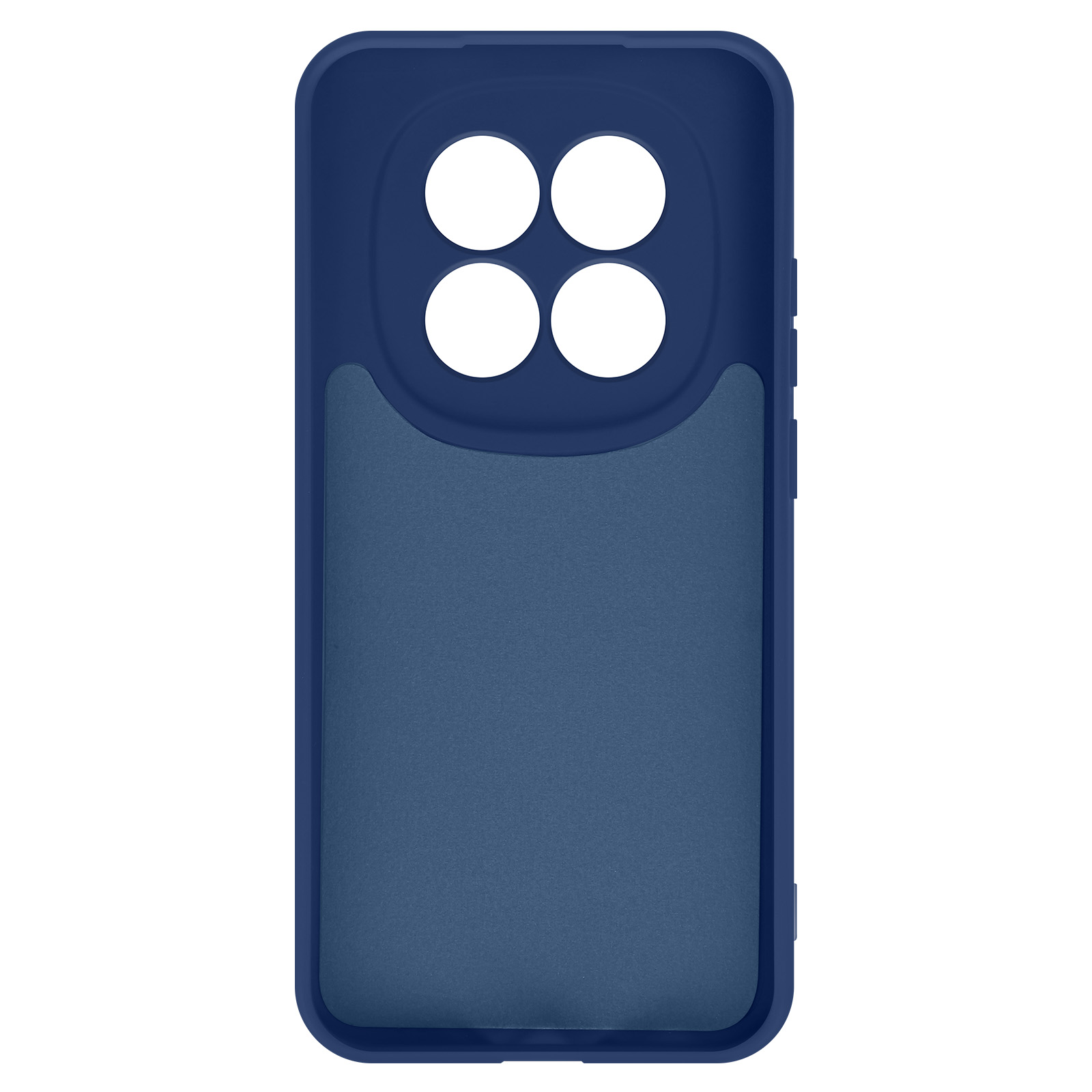 Een donkerblauwe telefoonhoes met vier ronde uitsparingen bovenaan.