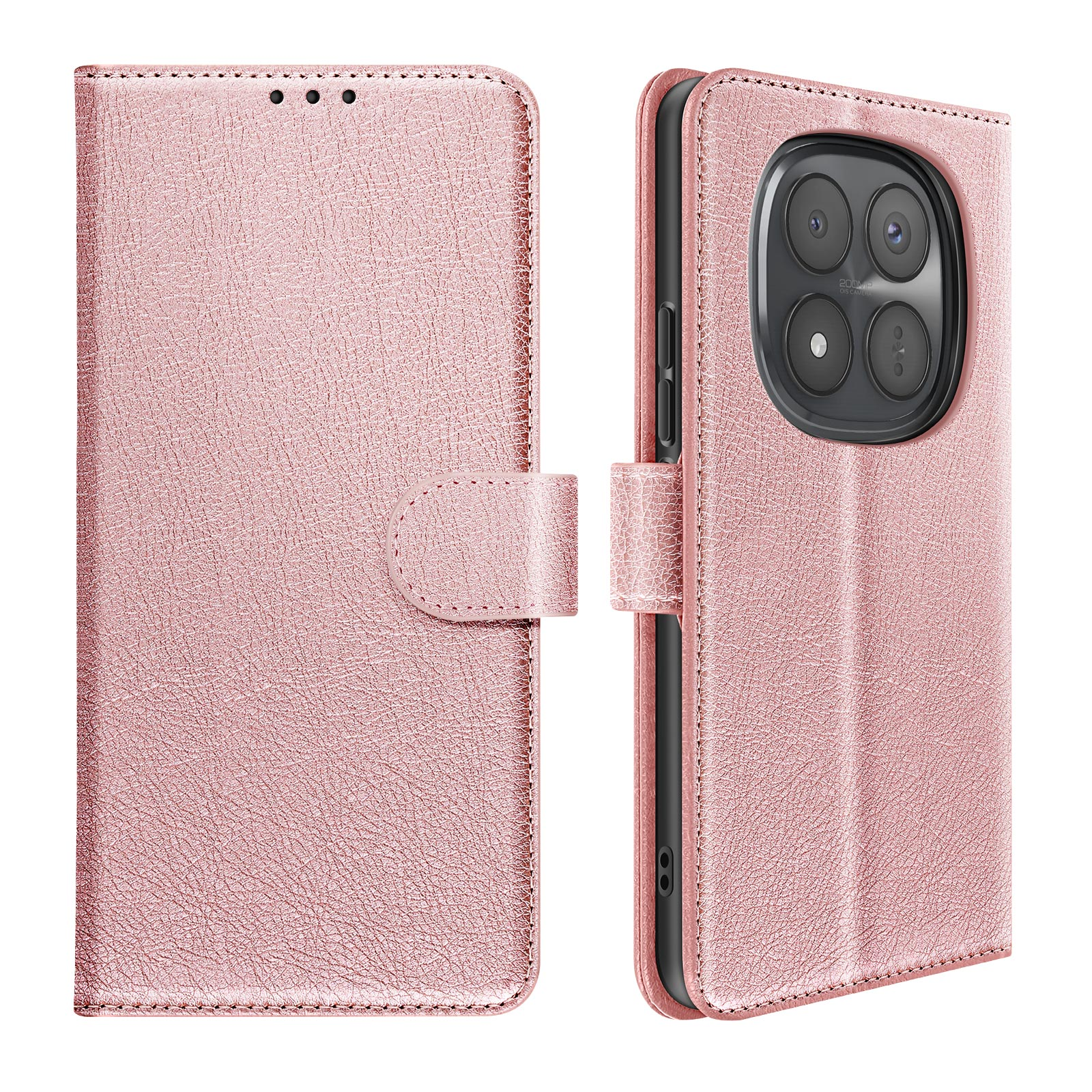Una custodia per telefono oro rosa con finitura testurizzata e ritaglio fotocamera.