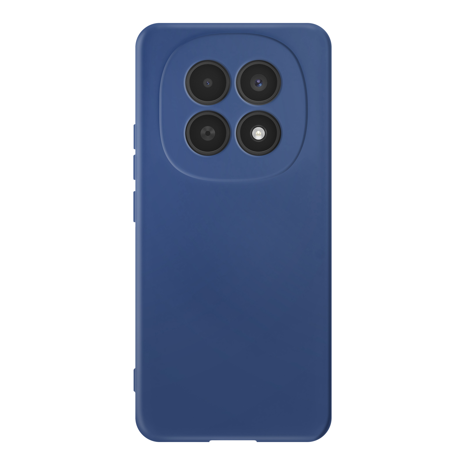 Custodia blu per telefono con quattro obiettivi e flash.