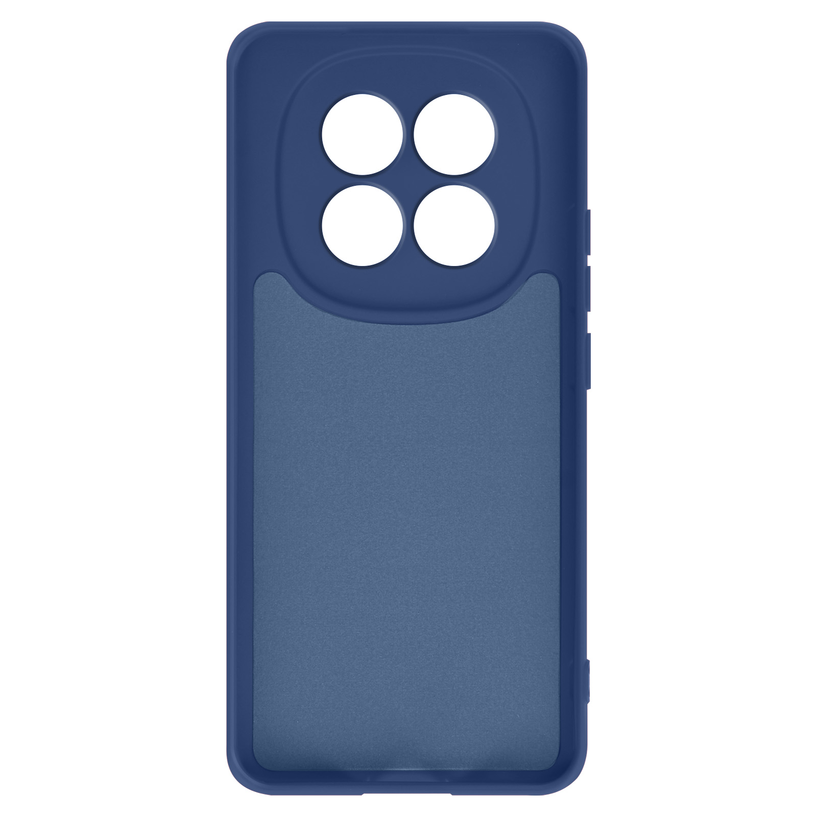 Custodia blu scuro per telefono con quattro ritagli rotondi per fotocamera.