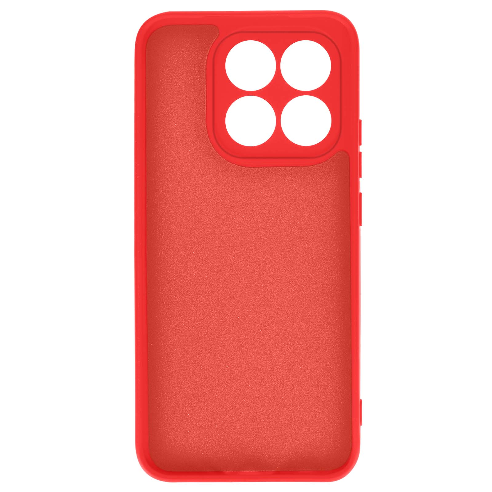 Coque de téléphone rouge avec quatre découpes circulaires pour appareil photo.