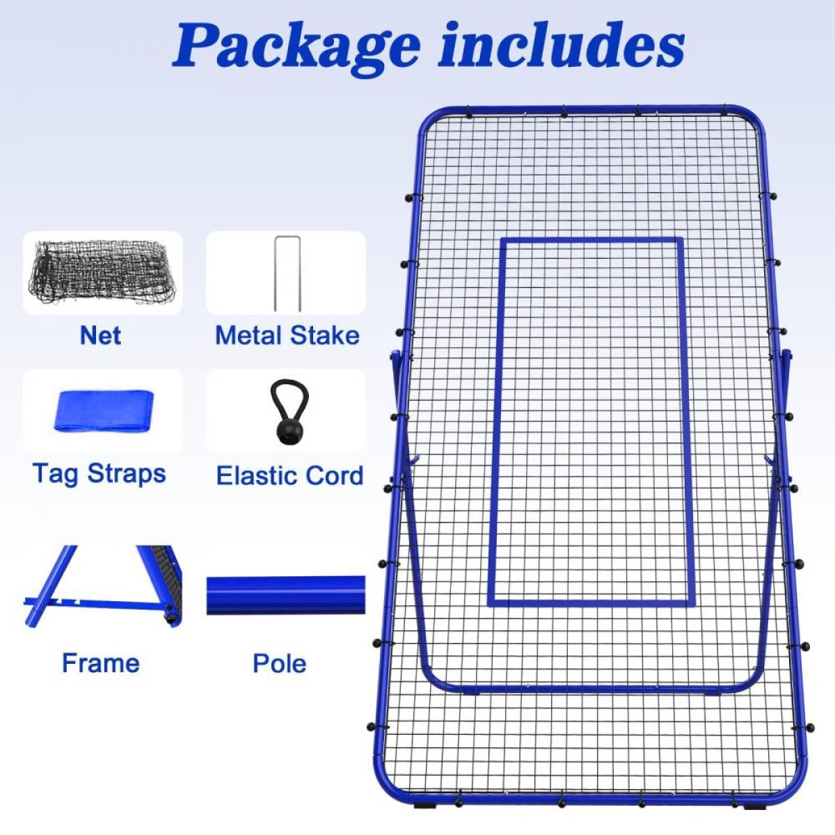 Paket beinhaltet: Netz, Metallpfahl, Tag-Riemen, Gummiseil, Rahmen, Stange.