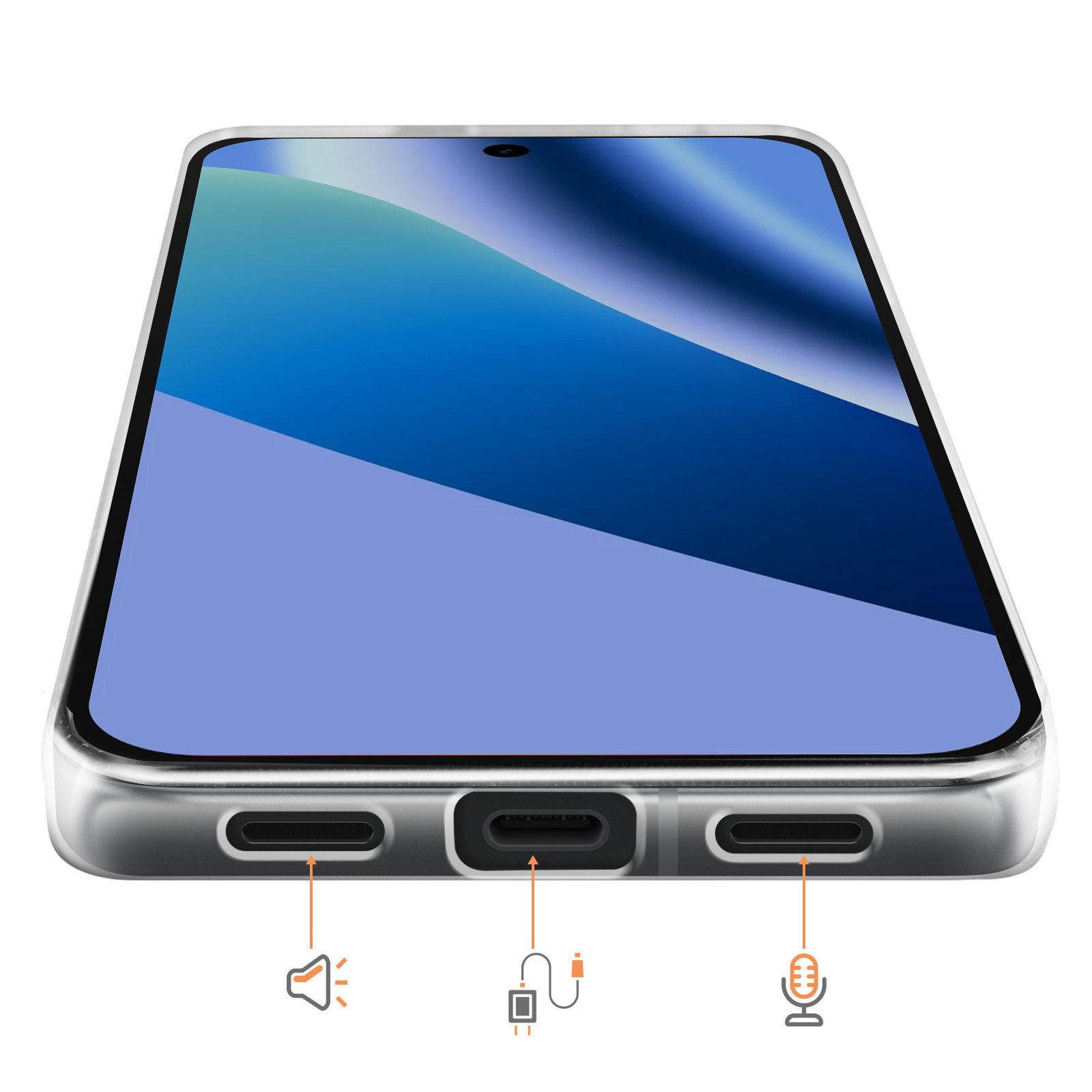 Un smartphone montrant les ports pour accessoires de charge et audio.