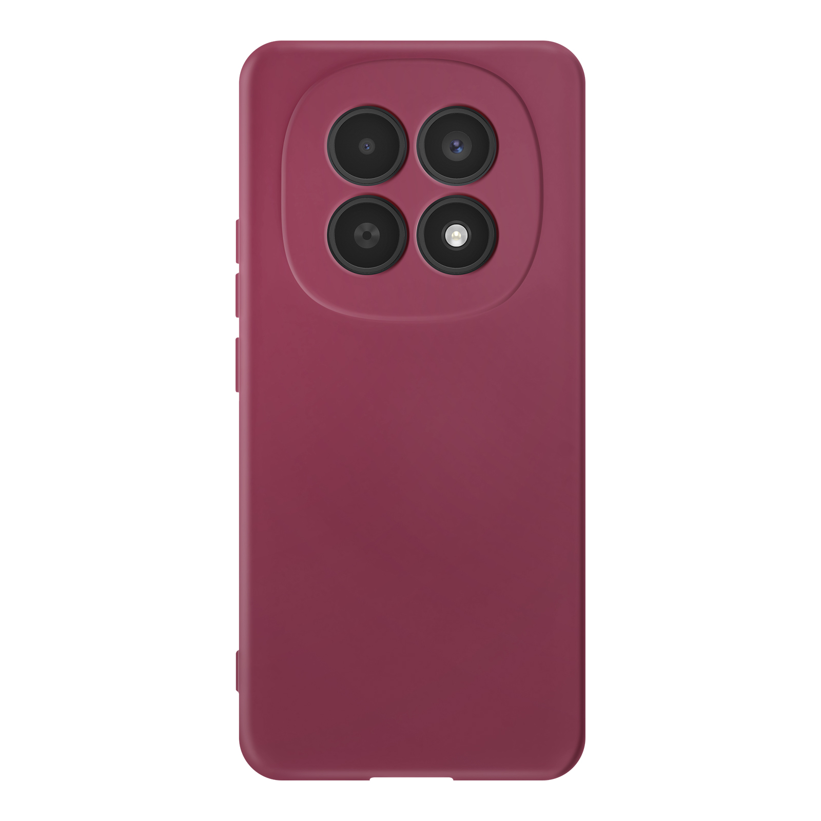 Custodia rossa per telefono con quattro obiettivi e flash.