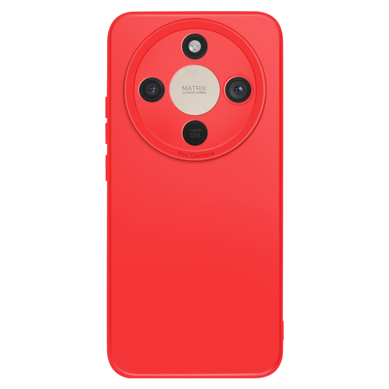 Rode smartphone met vier camera's in een cirkel.
