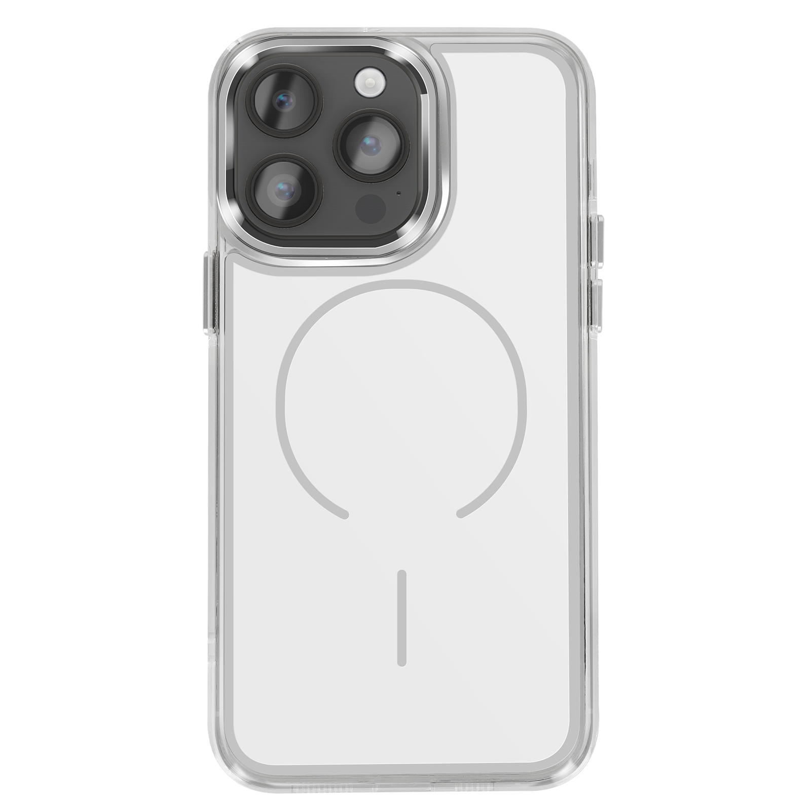 Coque de téléphone transparente avec appareil photo et anneau magnétique.