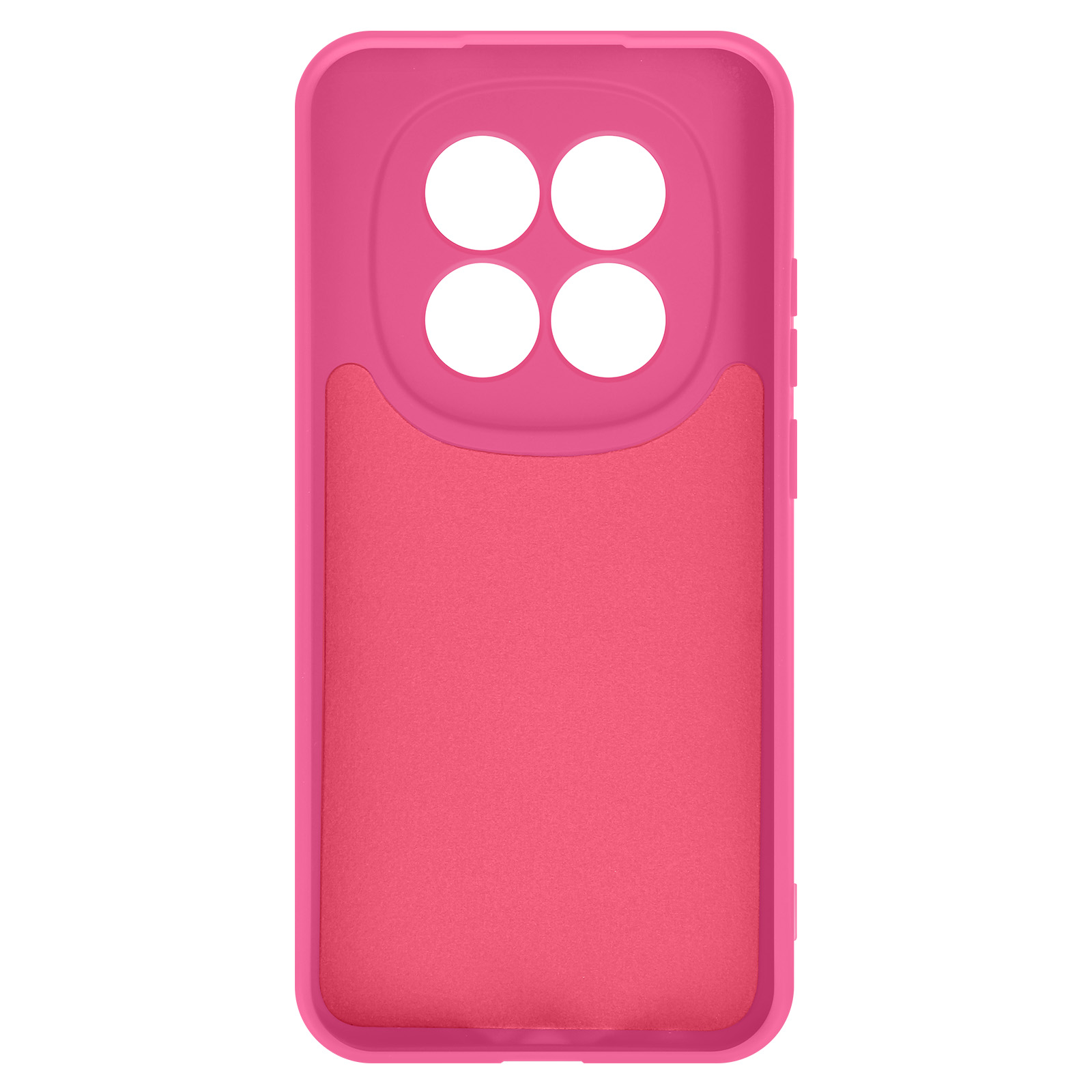 Una custodia rosa per telefono con quattro fori circolari per fotocamera e area testurizzata.