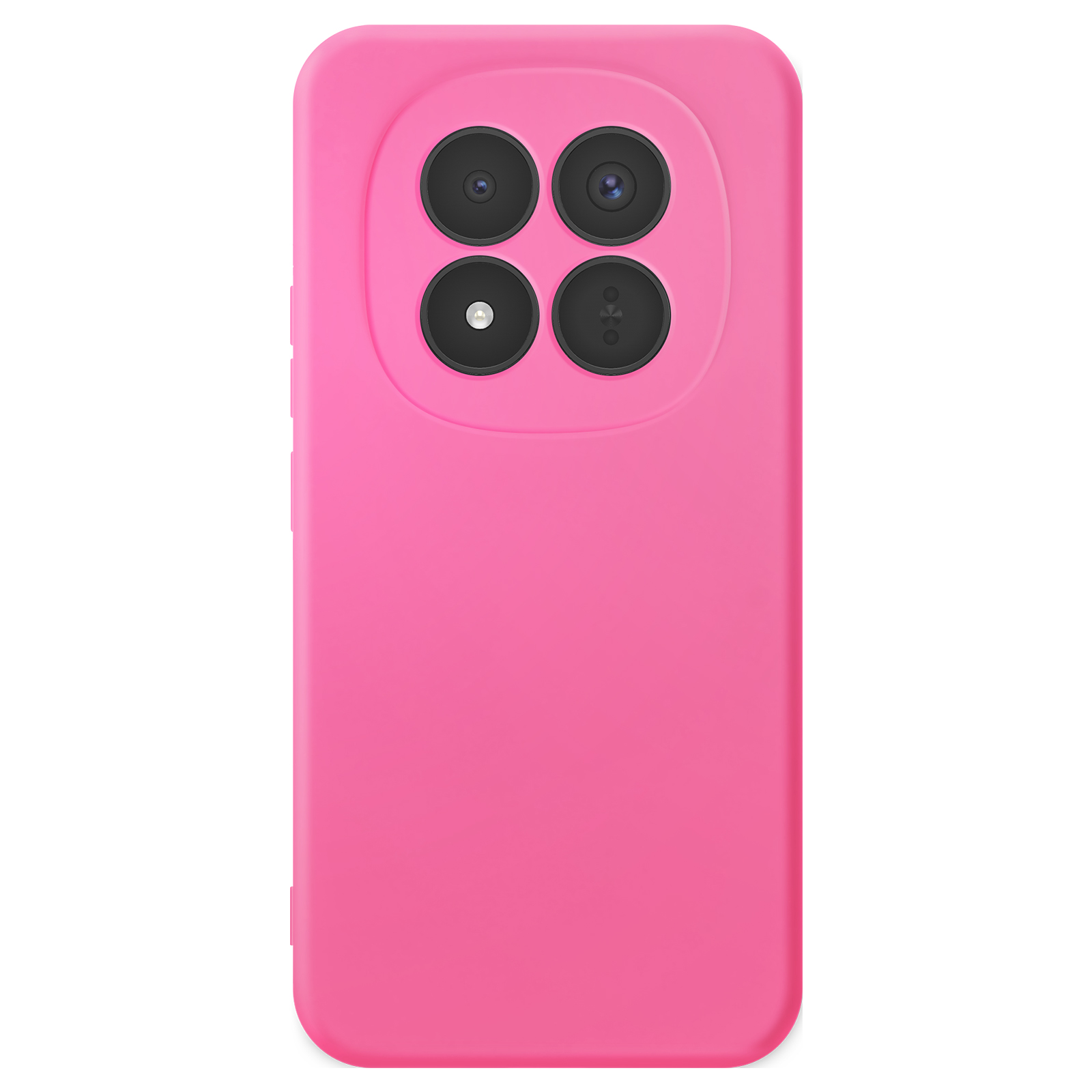 Una cover per telefono rosa acceso con quattro obiettivi neri.