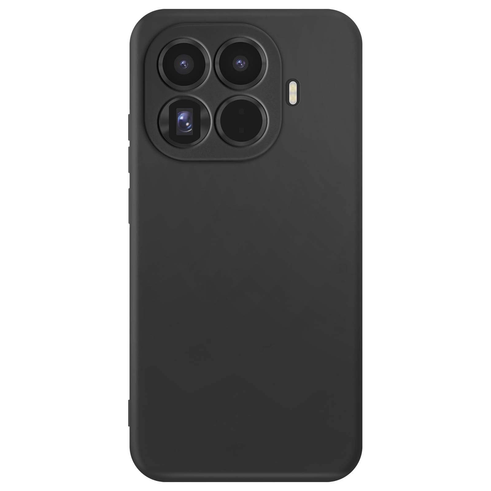 Schwarzes Smartphone-Gehäuse mit vier Kameralinsen und Blitz.