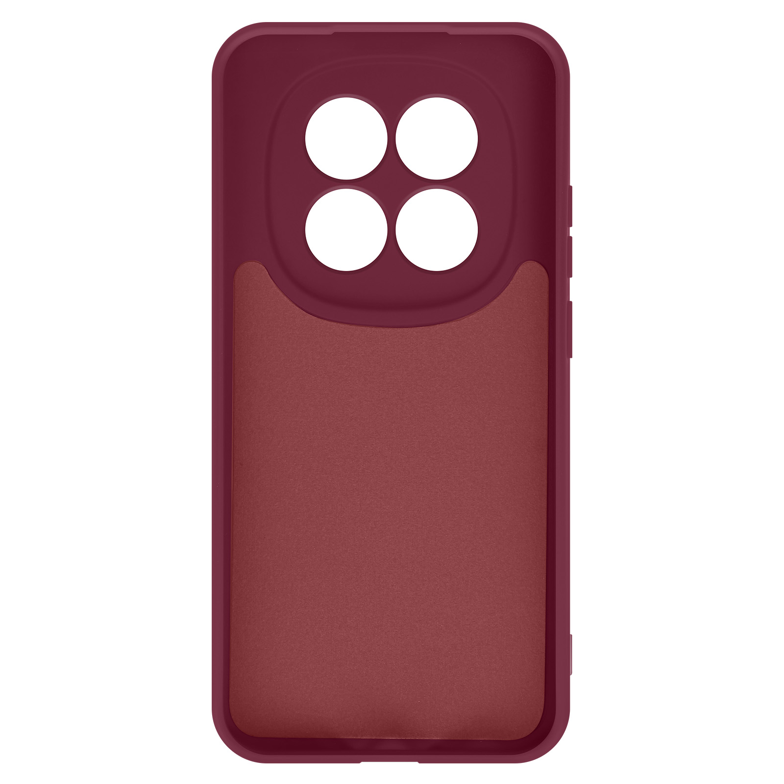 Funda de teléfono granate con cuatro recortes redondos para cámara.